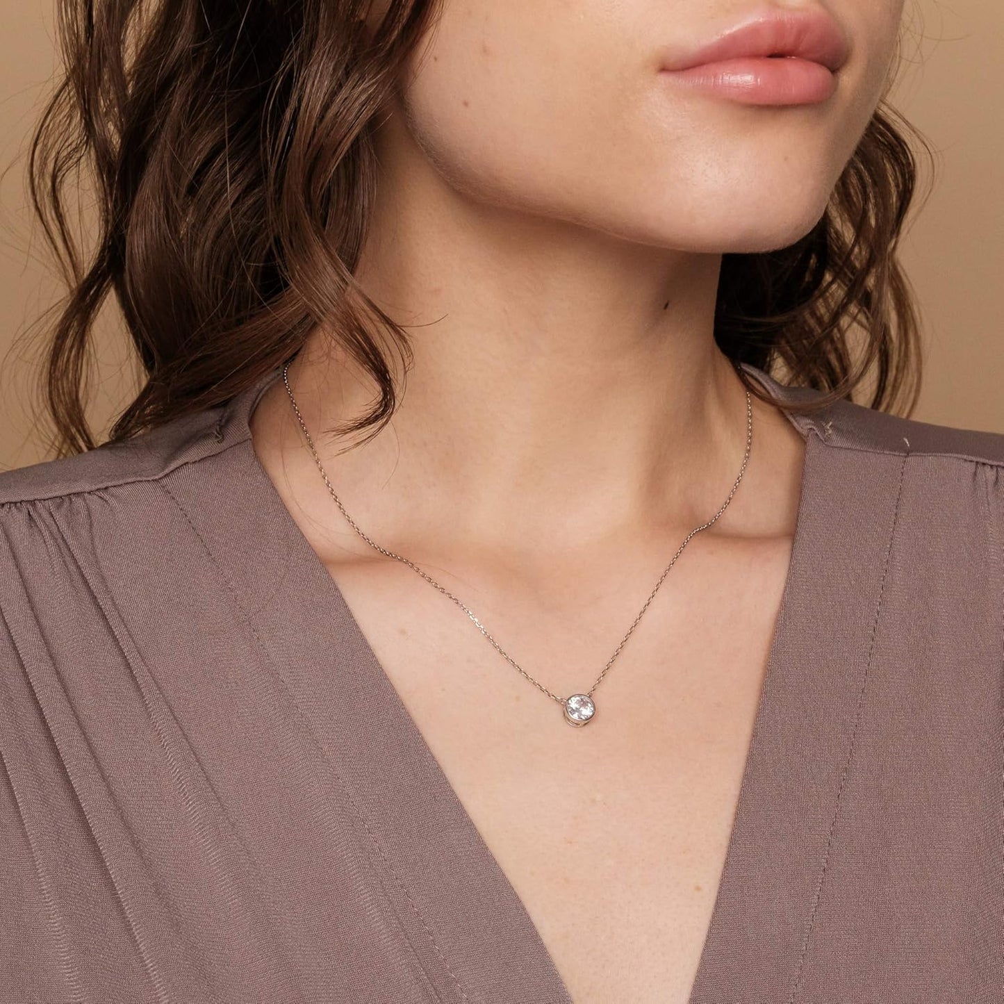 14K Gold Circle Pendant Necklace - Solitaire CZ with Halo Setting