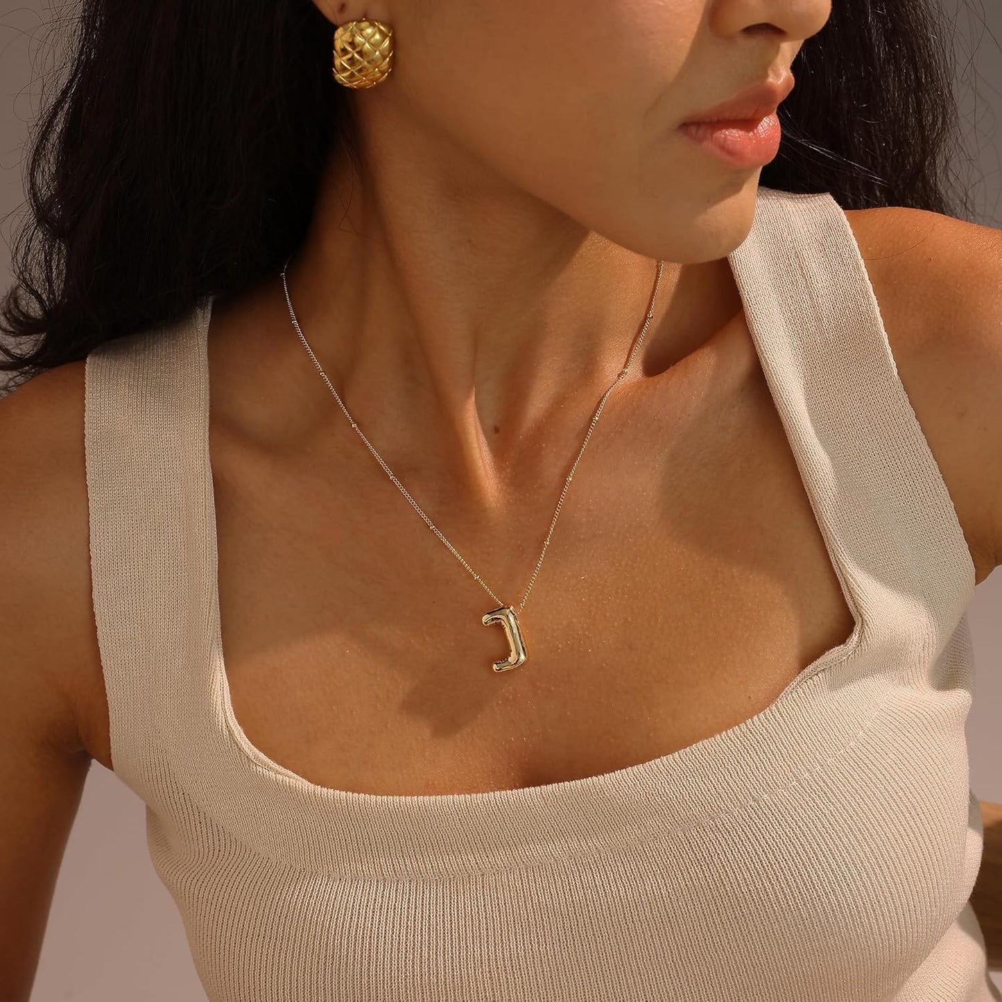 Personalized Bubble Letter Necklace | 14K Gold Plated Custom Initial Pendant - Dainty Chunky Name Jewelry Gift for Her