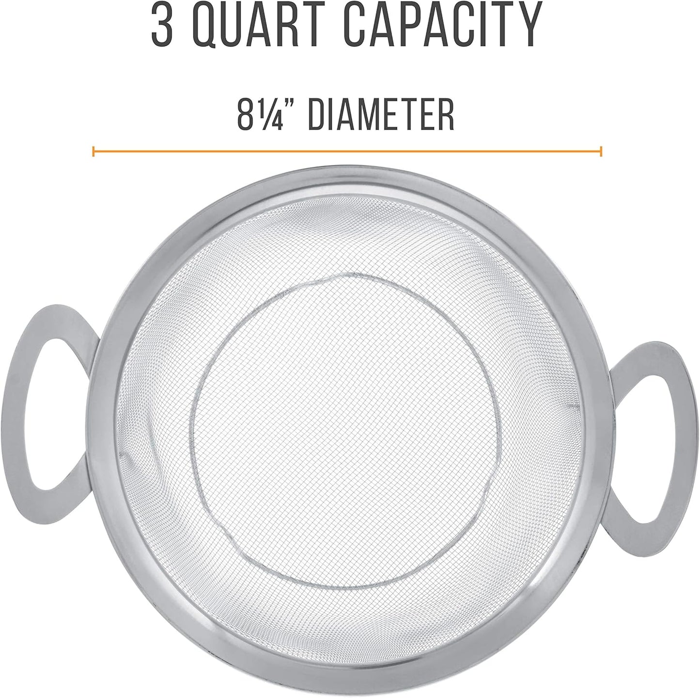 Stainless Steel Colander Strainer Basket - 3-Quart Colander with Resting Feet & Handles - Wide Rim Sieve