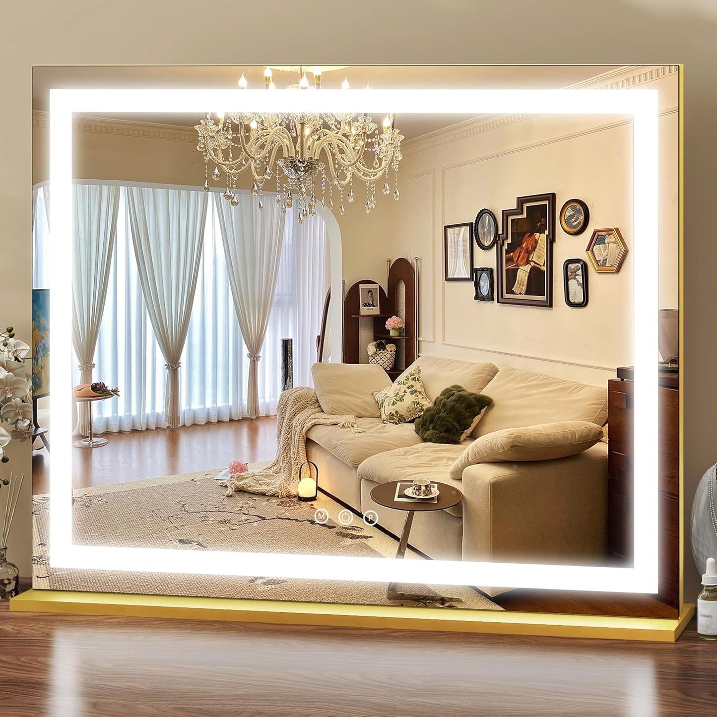 3-Color Dimmable LED & Touch Control - Large Makeup Mirror for Dressing Room (Wall/Tabletop Mount)