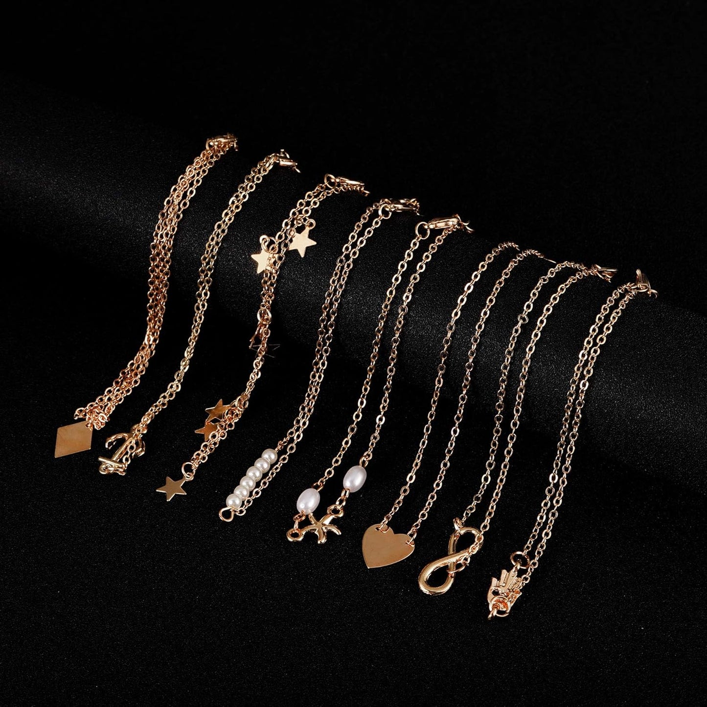 16 count Gold Silver Two Style Chain Beach Anklet Bracelet  Anklet Set,Adjustable Size