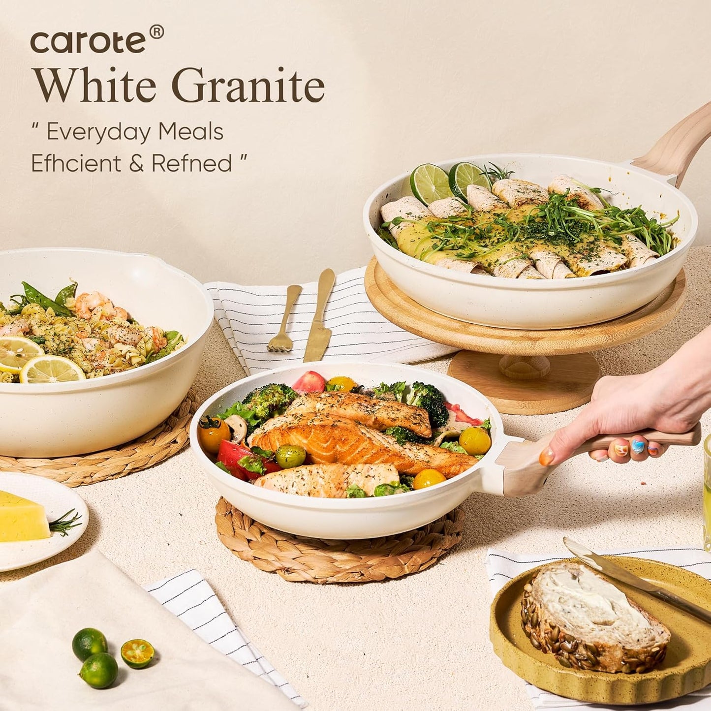 21-Pc White Granite Nonstick Pot and Pan Set for Induction Cooktops