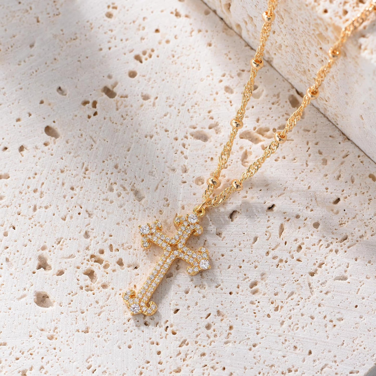 Cross Necklace 14K Plated Dainty Chain, Minimalist Faith Pendant Religious Prayer Jewelry Gift