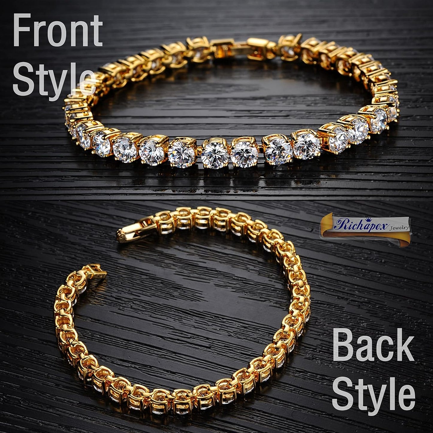Eternity Bracelet Blue Cubic Zirconia, Sapphire Bracelet, 18K Gold Plated Hypoallergenic Bracelets -7.48inch/190mm