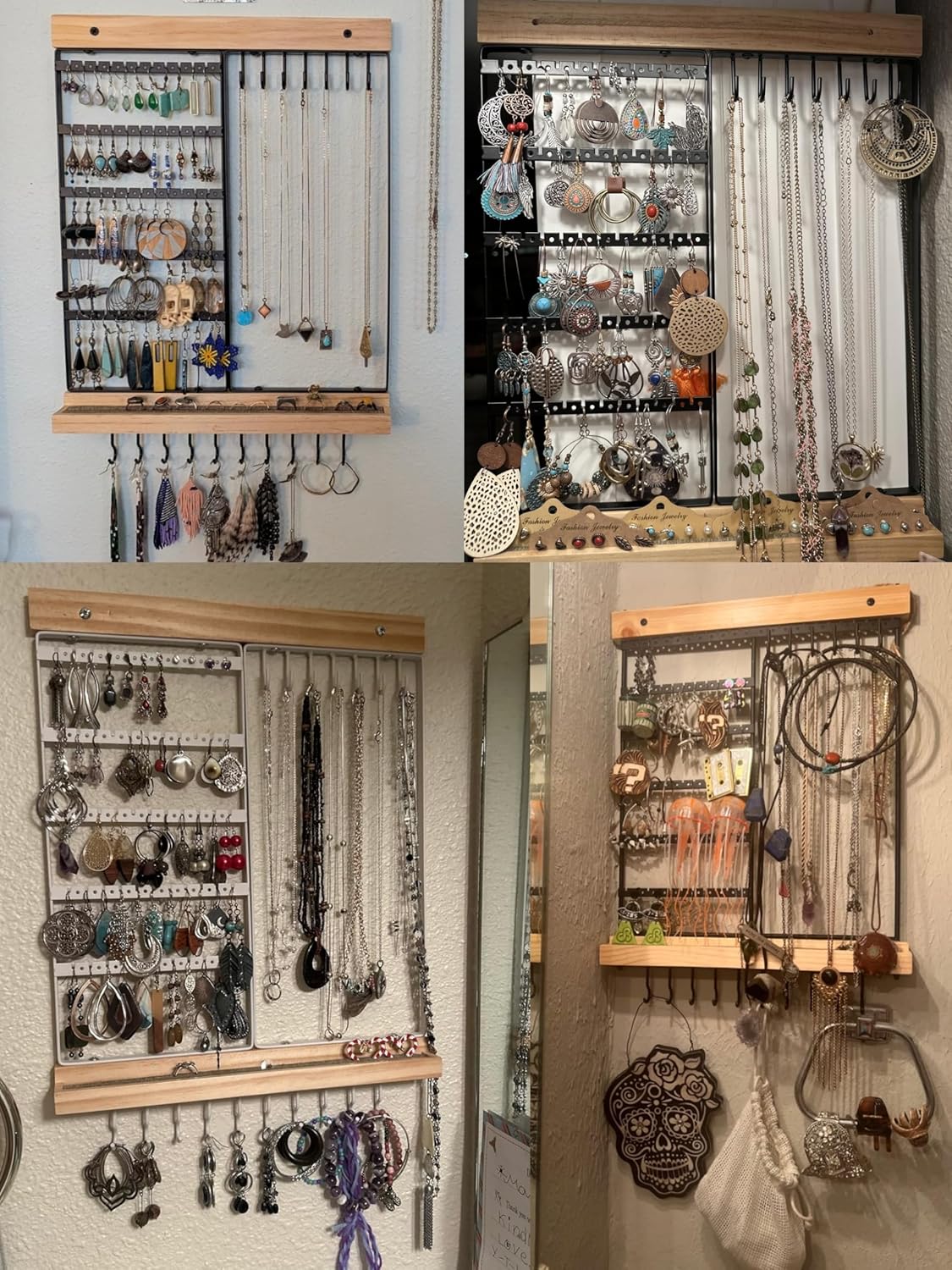 Hanging Jewelry Organizer, 5-Tier Wall Earring Holder with Wooden Ring Groove, Jewelry Rack Wall Mounted