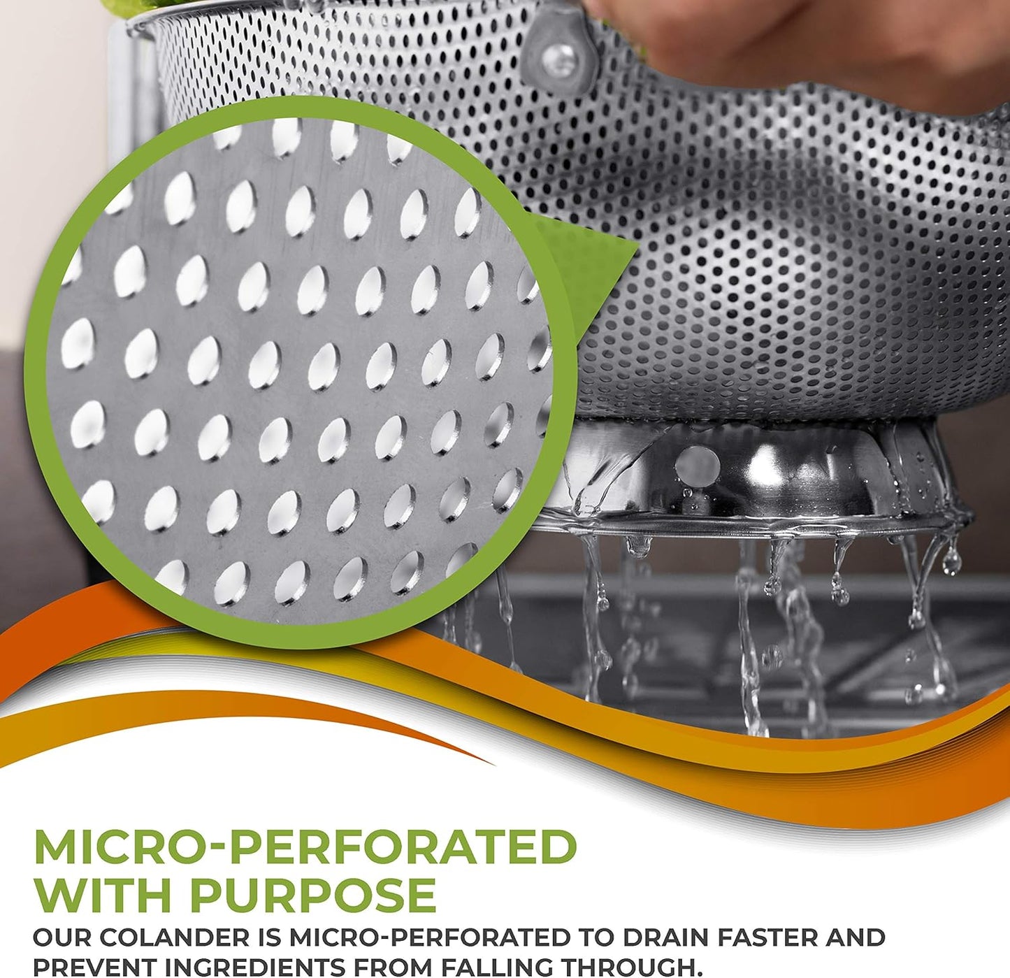 Stainless Steel Micro-Perforated 5-Quart Colander - Professional Strainer with Heavy Duty Handles