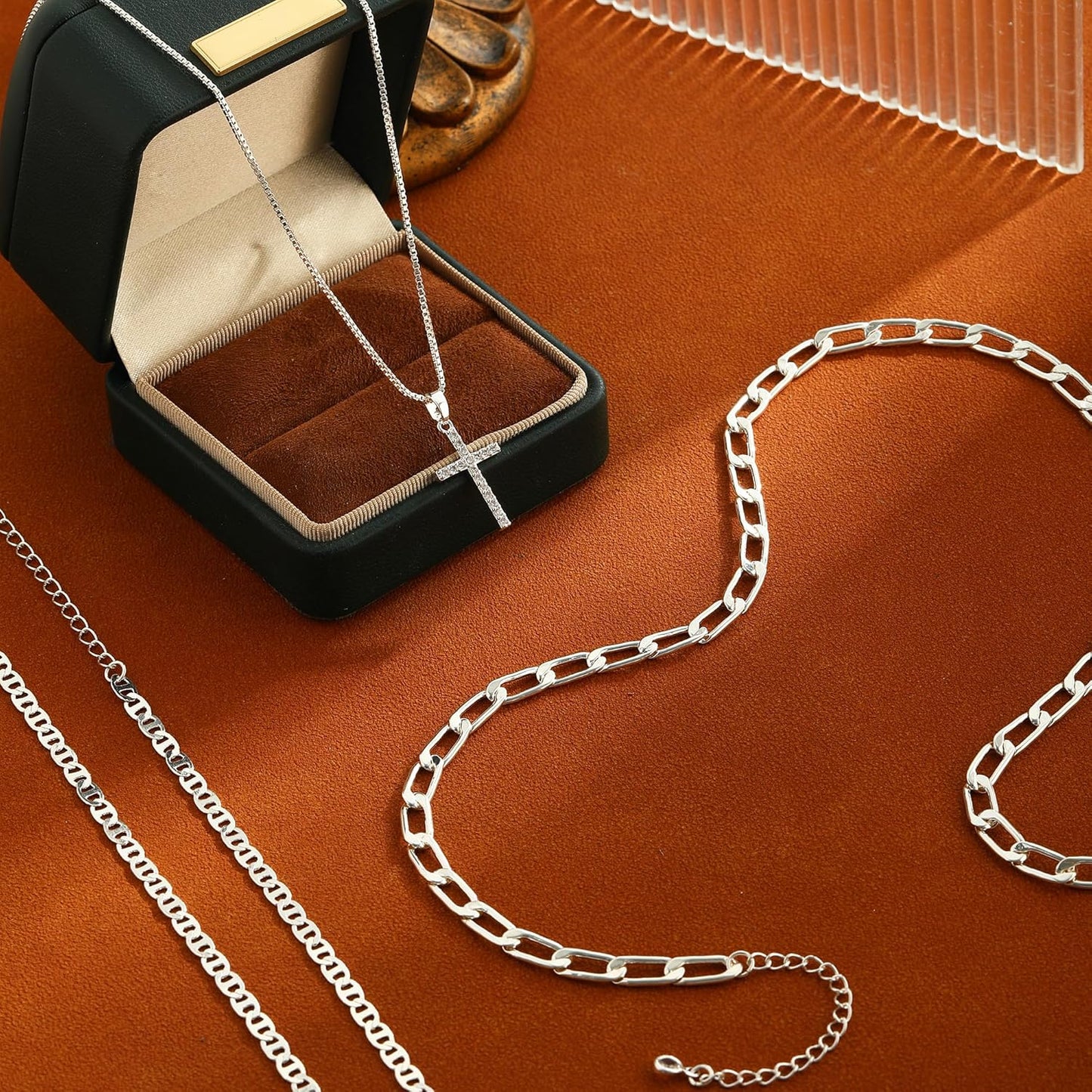 14K Gold/Silver Plated Layered Necklace Set - Cross/Coin/Pearl/Herringbone Stackable Gift