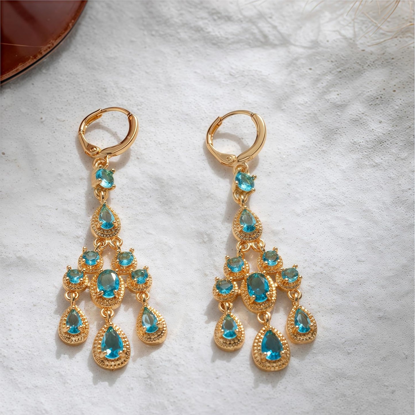 Vuskdtei18K Gold Plated Flower Dangle Earrings for Women, Hypoallergenic Cubic Zirconia Earrings, Elegant Chandelier Drop Earrings
