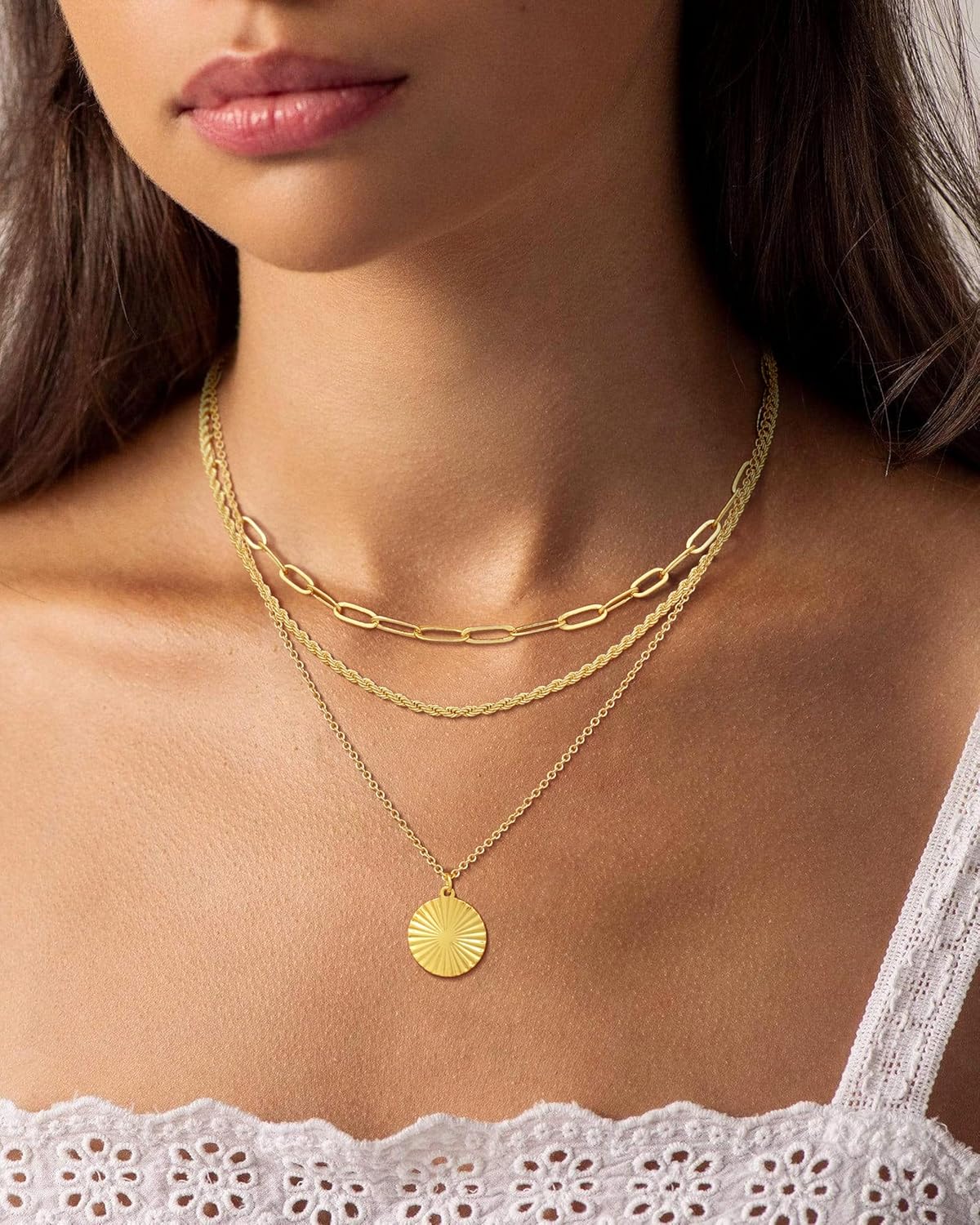 Layered Gold Necklace Set for Women, 14K Gold Plated Dainty Adjustable Stackable Necklaces