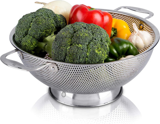 Stainless Steel Micro-Perforated 5-Quart Colander - Professional Strainer with Heavy Duty Handles