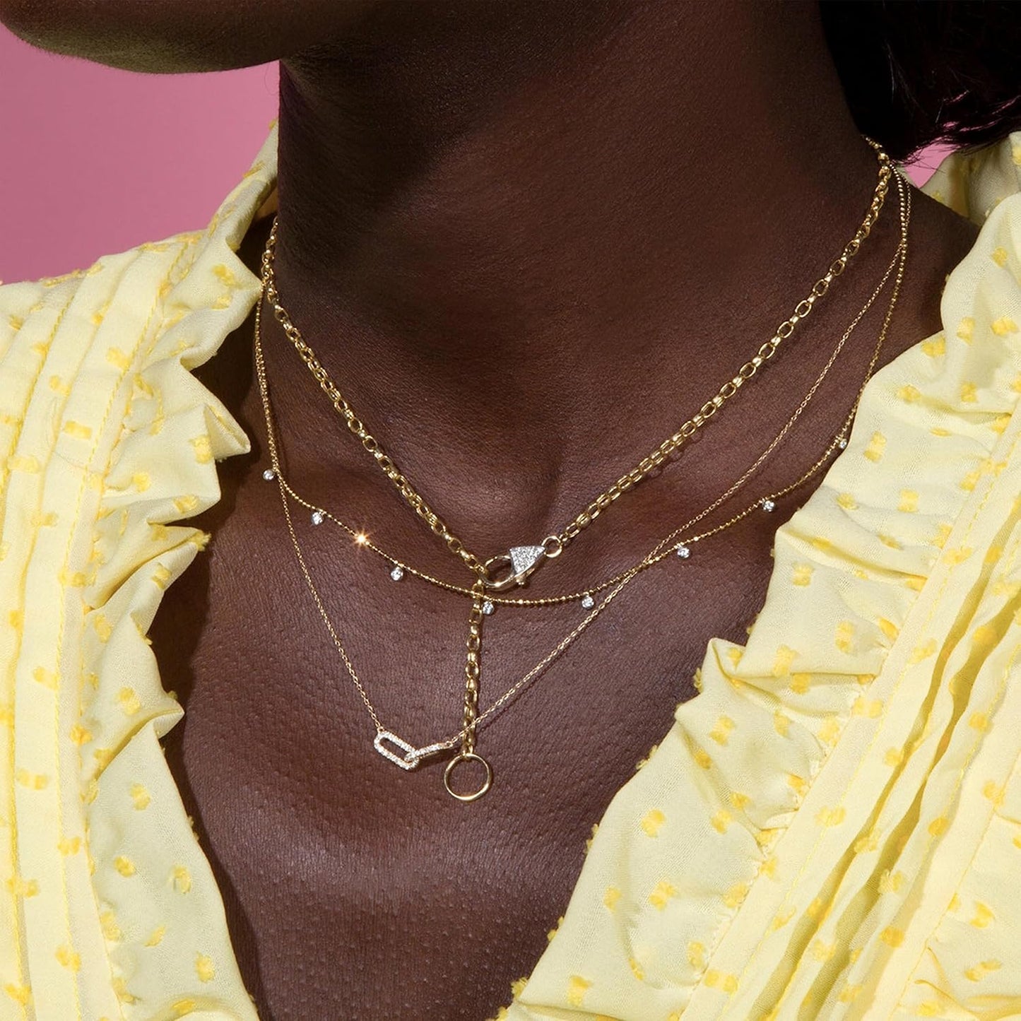 "Freekiss Gold Pendant Necklace for Women - Dainty 14K Gold Plated Paperclip Choker, Minimalist Open Oval Diamond Necklace, Cute Jewelry Gift"