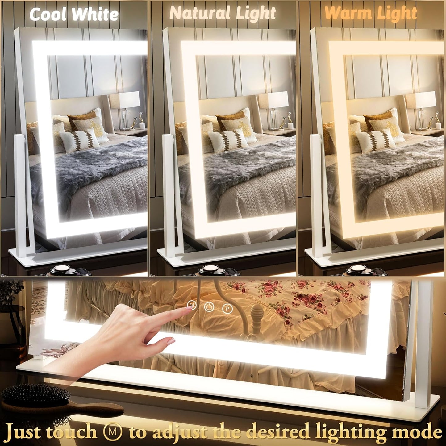 Makeup Mirror with Lights,Lighted Makeup Mirror with 10X Magnification and USB，Smart Touch Screen