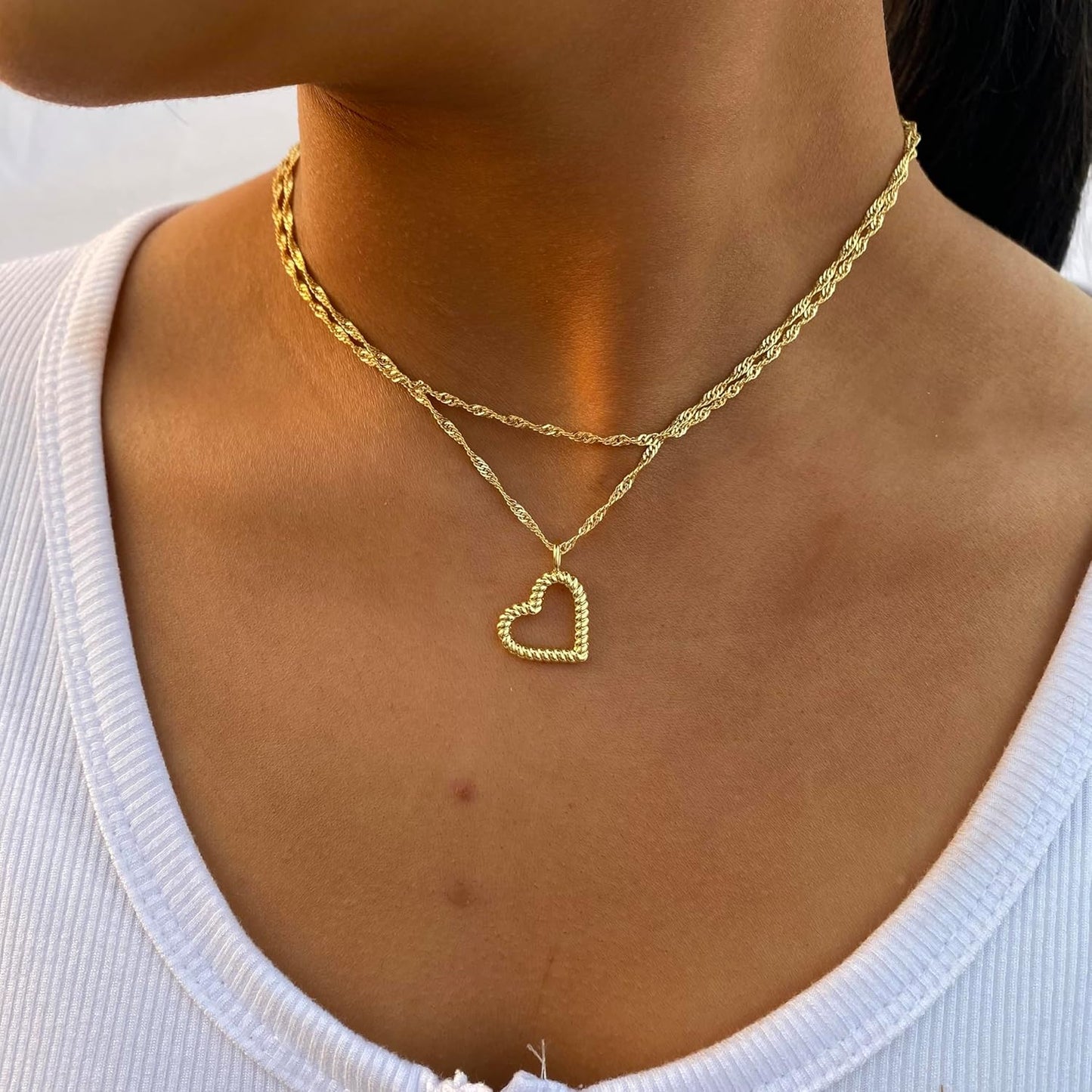 Delicate Heart Pendant Necklace, 14K Gold Plated Dainty Chain, Gift for Women