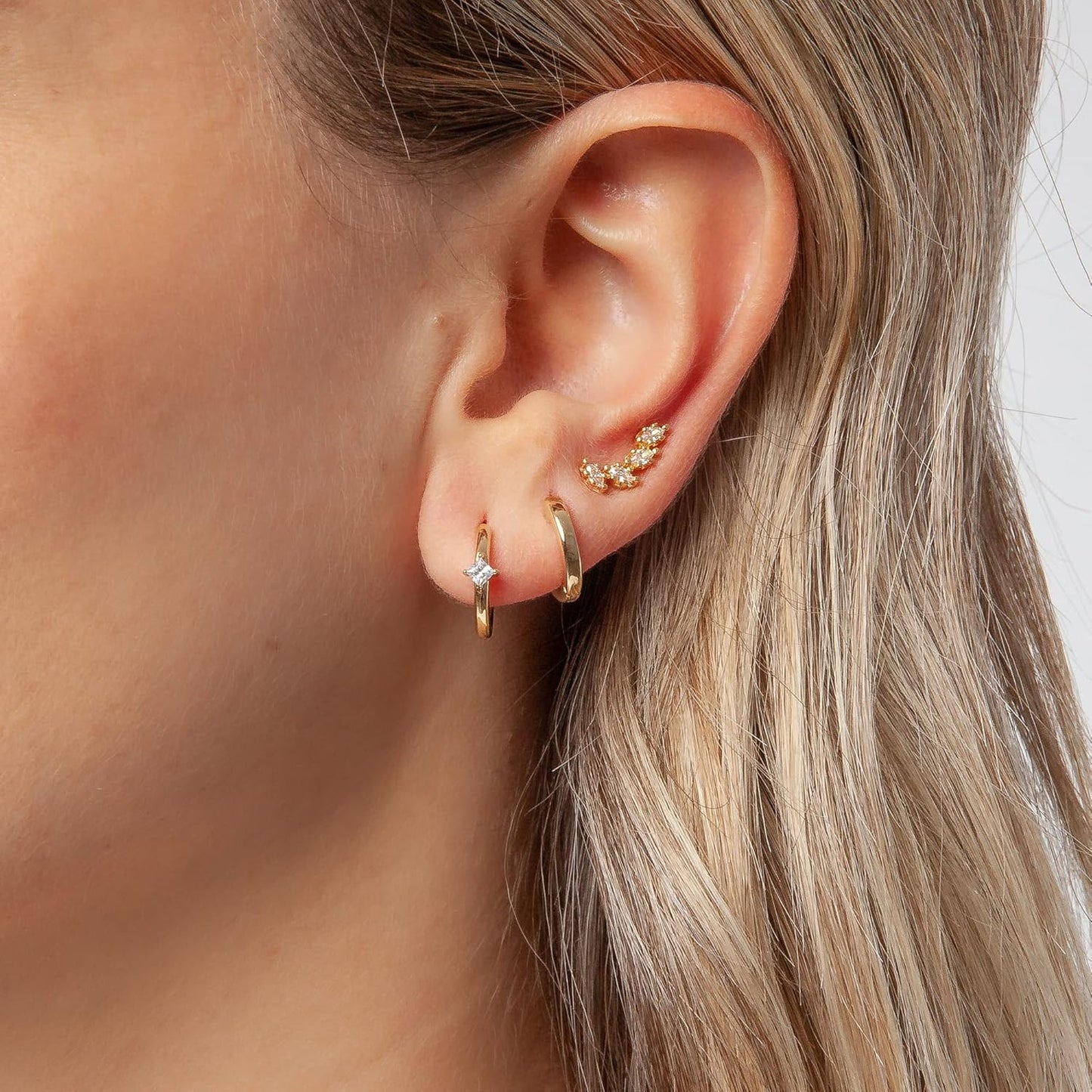 Freekiss 3 Pairs Gold Hoop Earrings Set: Dainty Stud Earrings Trendy Small 14K Gold Plated Hypoallergenic Dangle Cartilage