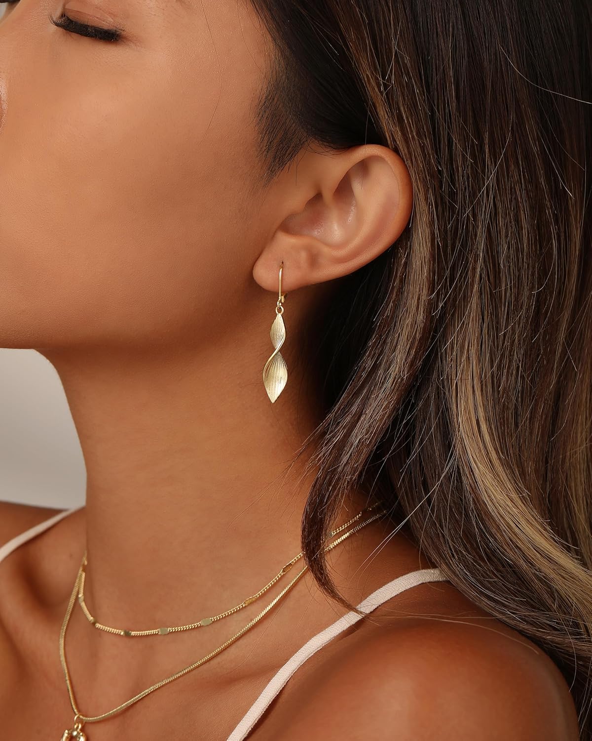 Gold Dangle Earrings for Women, 14K Gold Plated LightweightTeardrop Drop Earrings, Trendy Leverback Minimalist Jewelry for