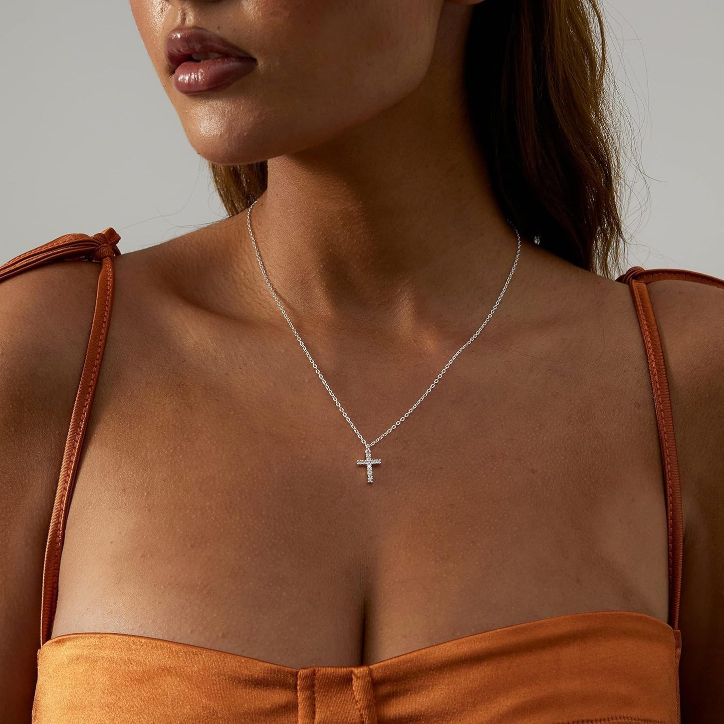 Two-Tone Cross Necklace, 14K Gold & Silver Plated Minimalist Dainty Chain, Religious Gift & Everyday Jewelry for Women