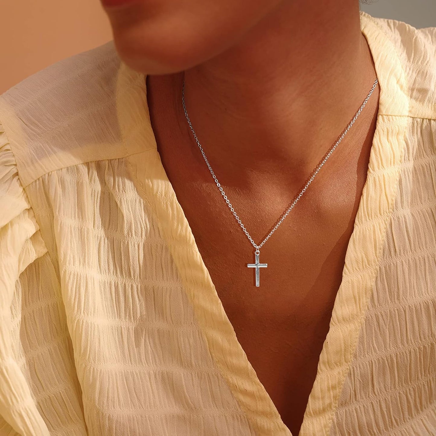 Cross Necklace 14K Plated Dainty Chain, Minimalist Faith Pendant Religious Prayer Jewelry Gift
