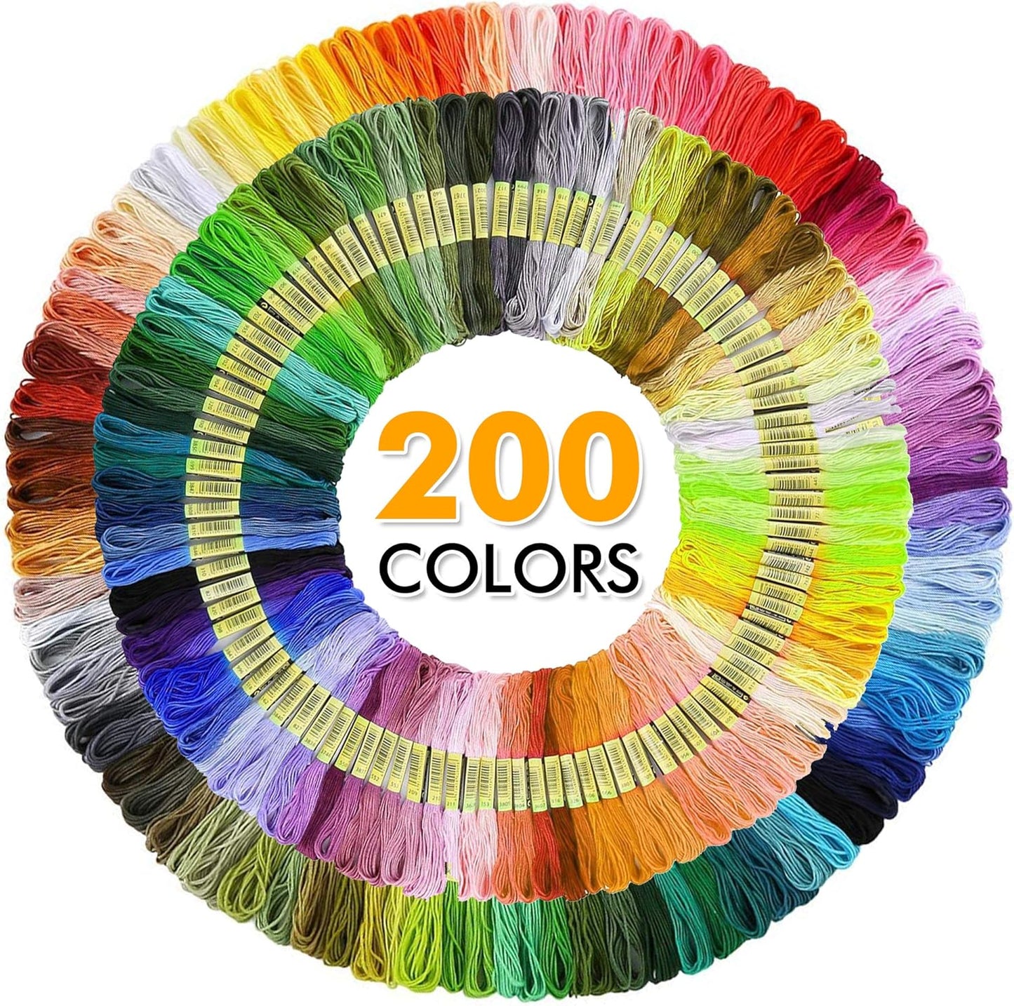 OMOMMD 304 Pack Embroidery Kit, 200 Colors Threads, 5 Pcs Bamboo Embroidery Hoops, 2 Pcs Aida Cloth, Instructions, Bag and Cross Stitch Tools Set, Hand Embroidery Starter Kit for Beginners Adults