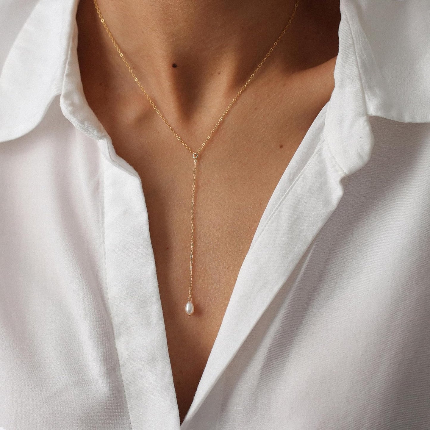 Dainty Y-Shape Lariat Body Chain: 14K Gold Plated Non-Tarnish Layered Necklace & Choker Set for Women