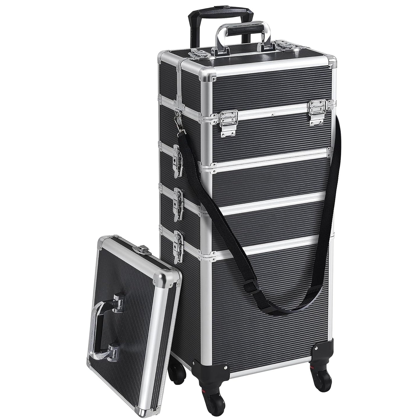 4 in 1 Professional Makeup  Case Aluminum Cosmetic Case Rolling Makeup Case Extra Large Trolley
