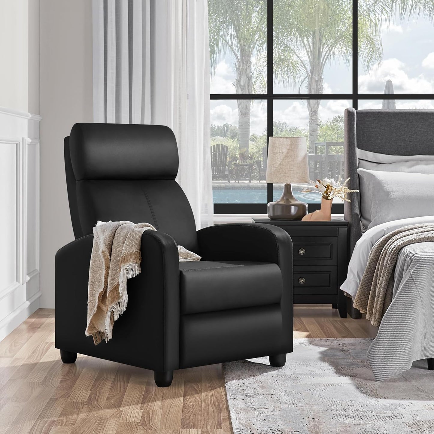 PU Leather Recliner Chair with Lumbar Support - Overstuffed High-Density Sponge Home Theater Seating Armchai