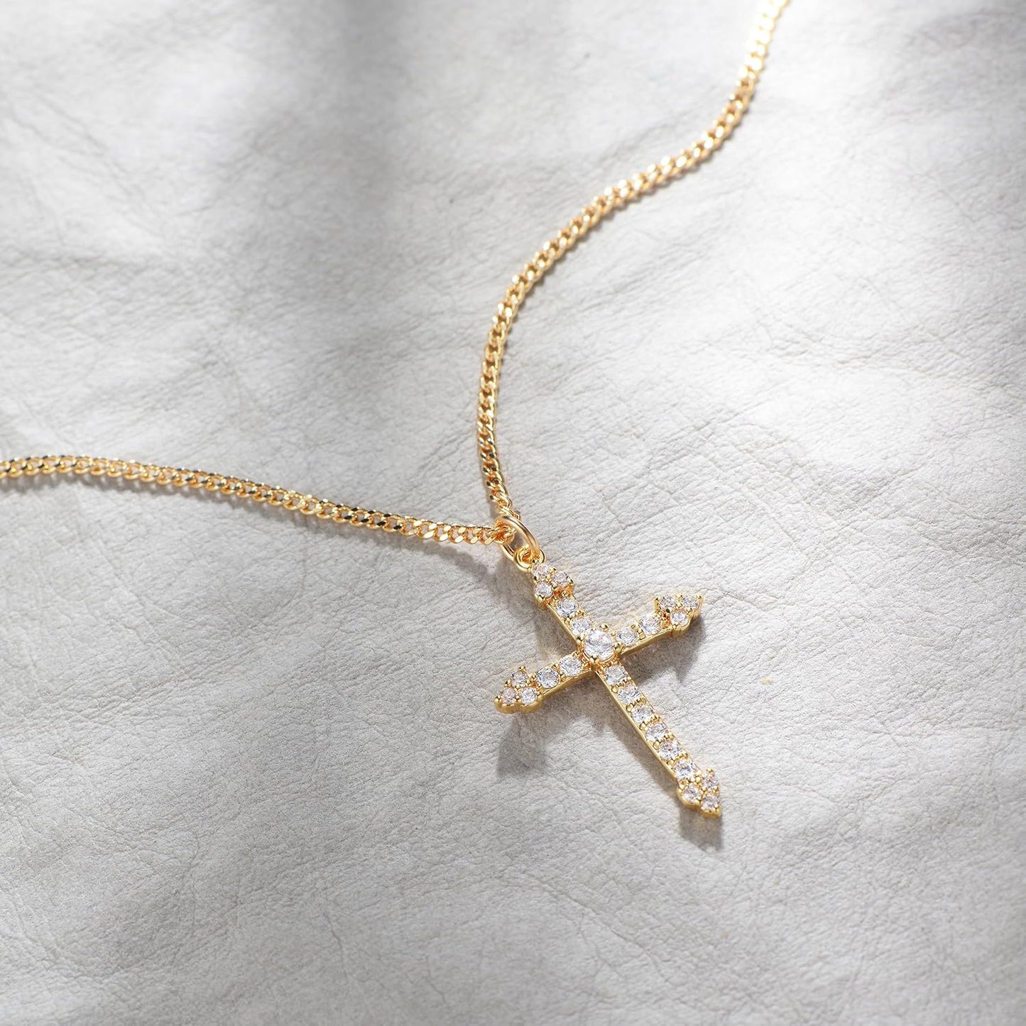 Cross Necklace 14K Plated Dainty Chain, Minimalist Faith Pendant Religious Prayer Jewelry Gift