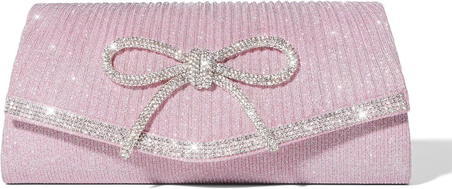 Bow Evening Bag Sparkly Clutch Purses for Women Wedding Glitter Rhinestone Party Prom Purse