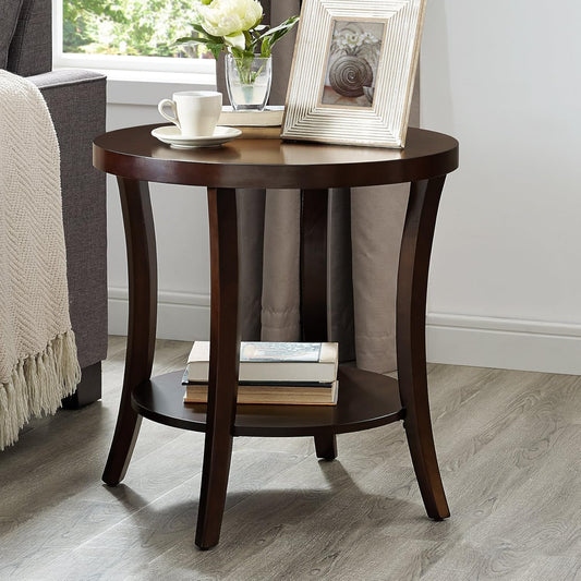 Retro mini coffee table-Perth Contemporary Round End Table with Shelf, Espresso