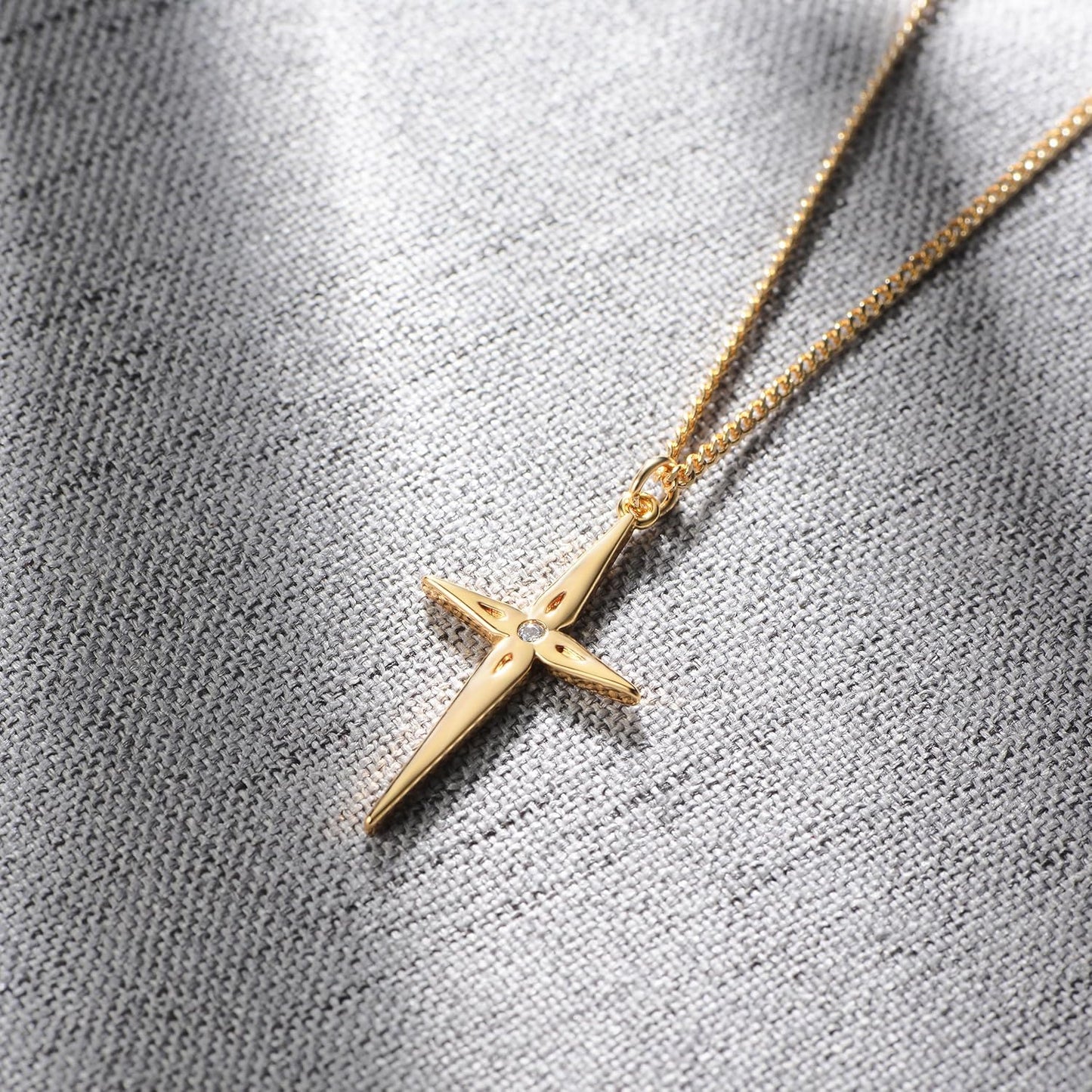 Cross Necklace 14K Plated Dainty Chain, Minimalist Faith Pendant Religious Prayer Jewelry Gift