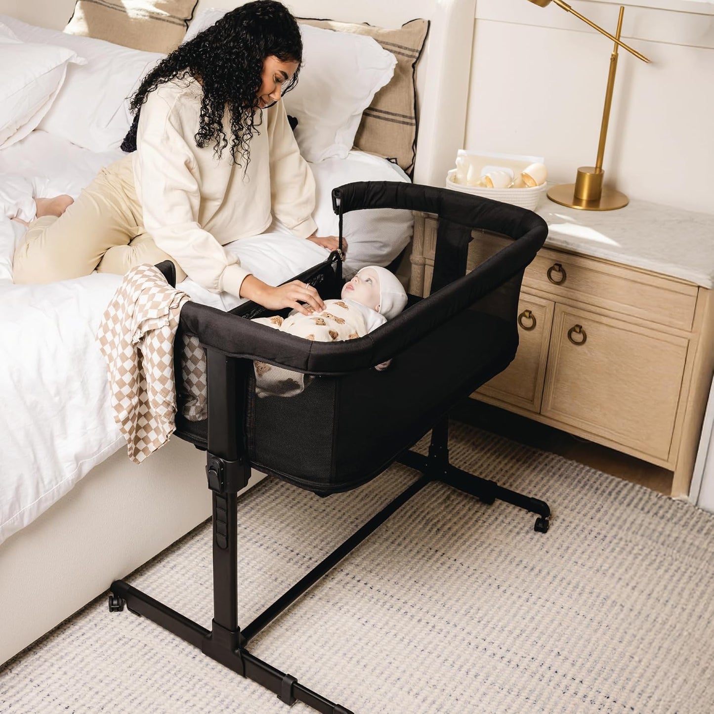 3 in 1 Bassinet, Bedside Sleeper, & Playpen, Easy Folding Portable Crib (Grey)