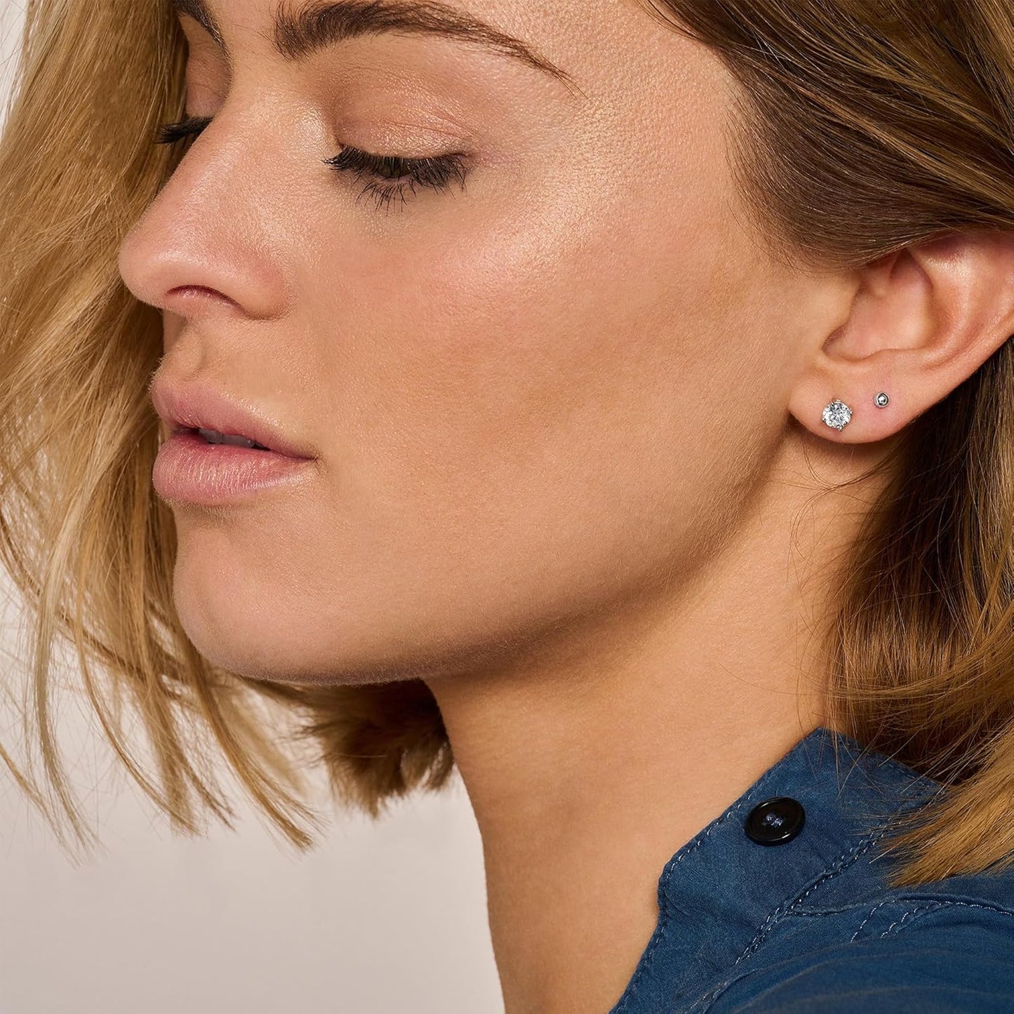 5 Pairs 14K Gold Plated Stud Earrings for Women, Hypoallergenic Earring Sets for Multiple Piercing, Premium Cubic Zirconia Studs