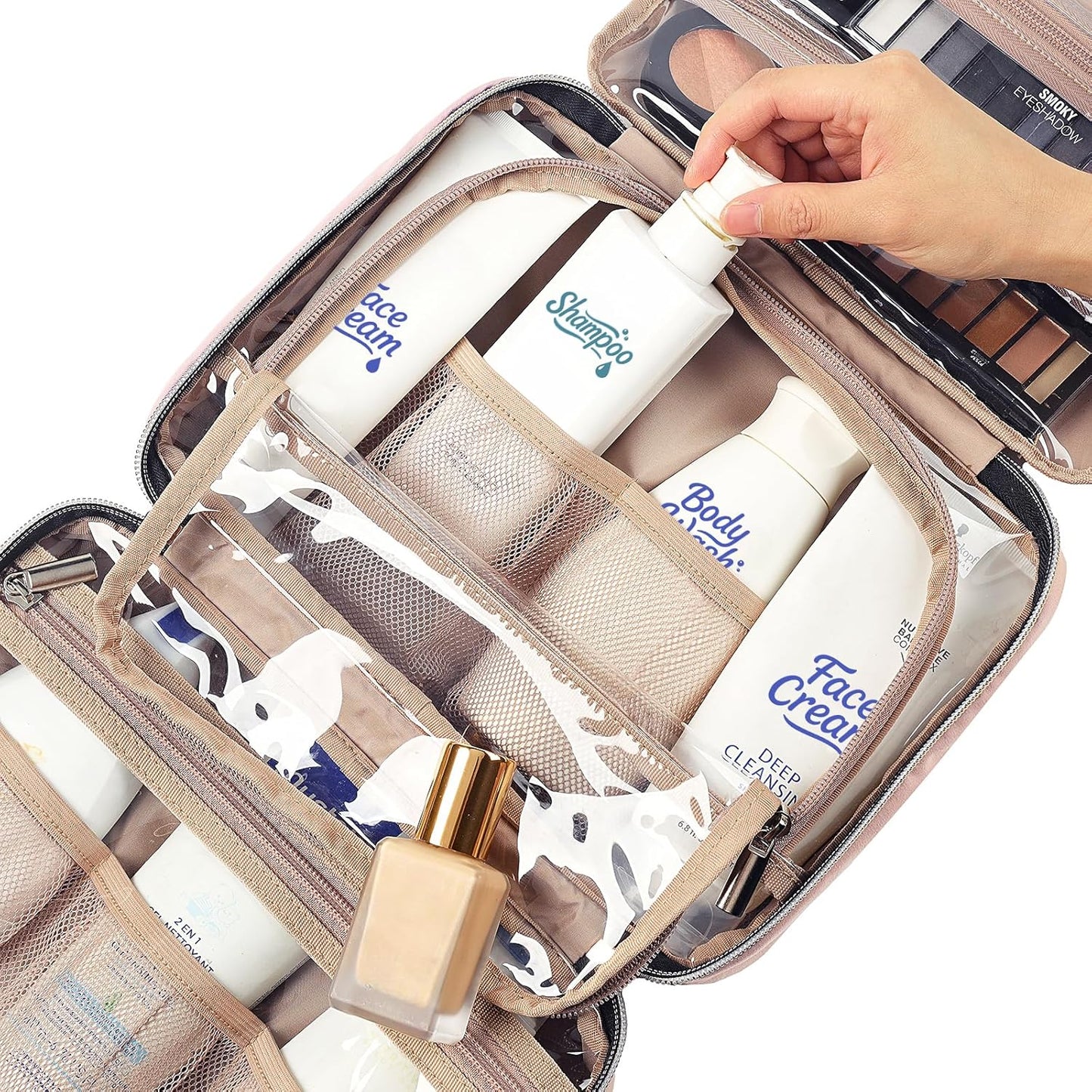 Travel Toiletry Bag for women, Portable Hanging Organizer for Travel-Sized Shampoo, makeup