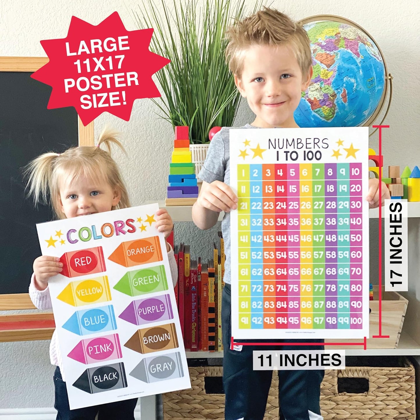 OMOMMD 16 Educational Posters for Toddlers 1-3 - Learning Poster for Kids Ages 3-5, Alphabet Chart Playroom Homeschool Daycare & Classroom Decor, Kindergarten & Preschool Classroom Must Haves