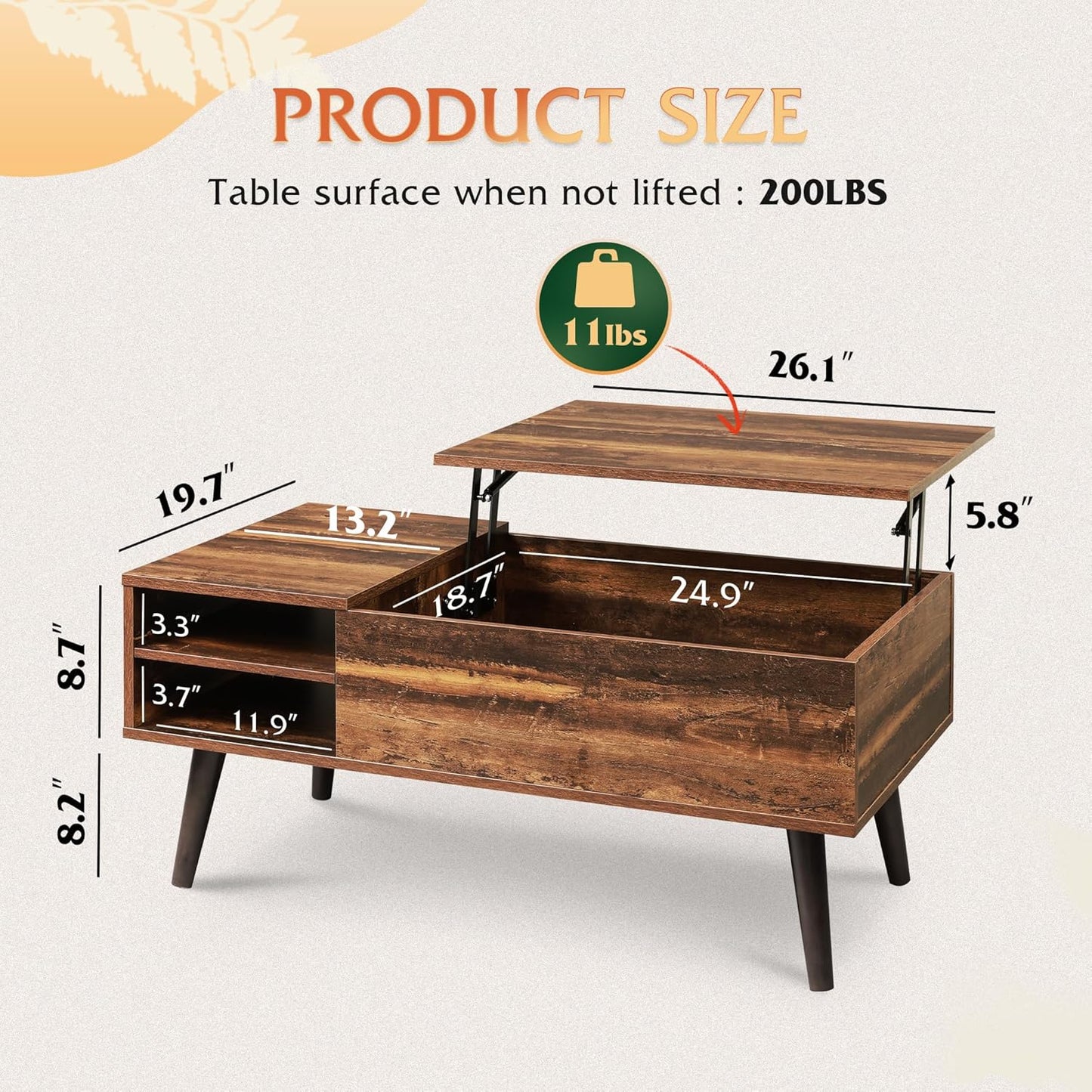 Lift Top Coffee Table for Living Room, with Storage, Adjustable Shelf and Storage Compartment