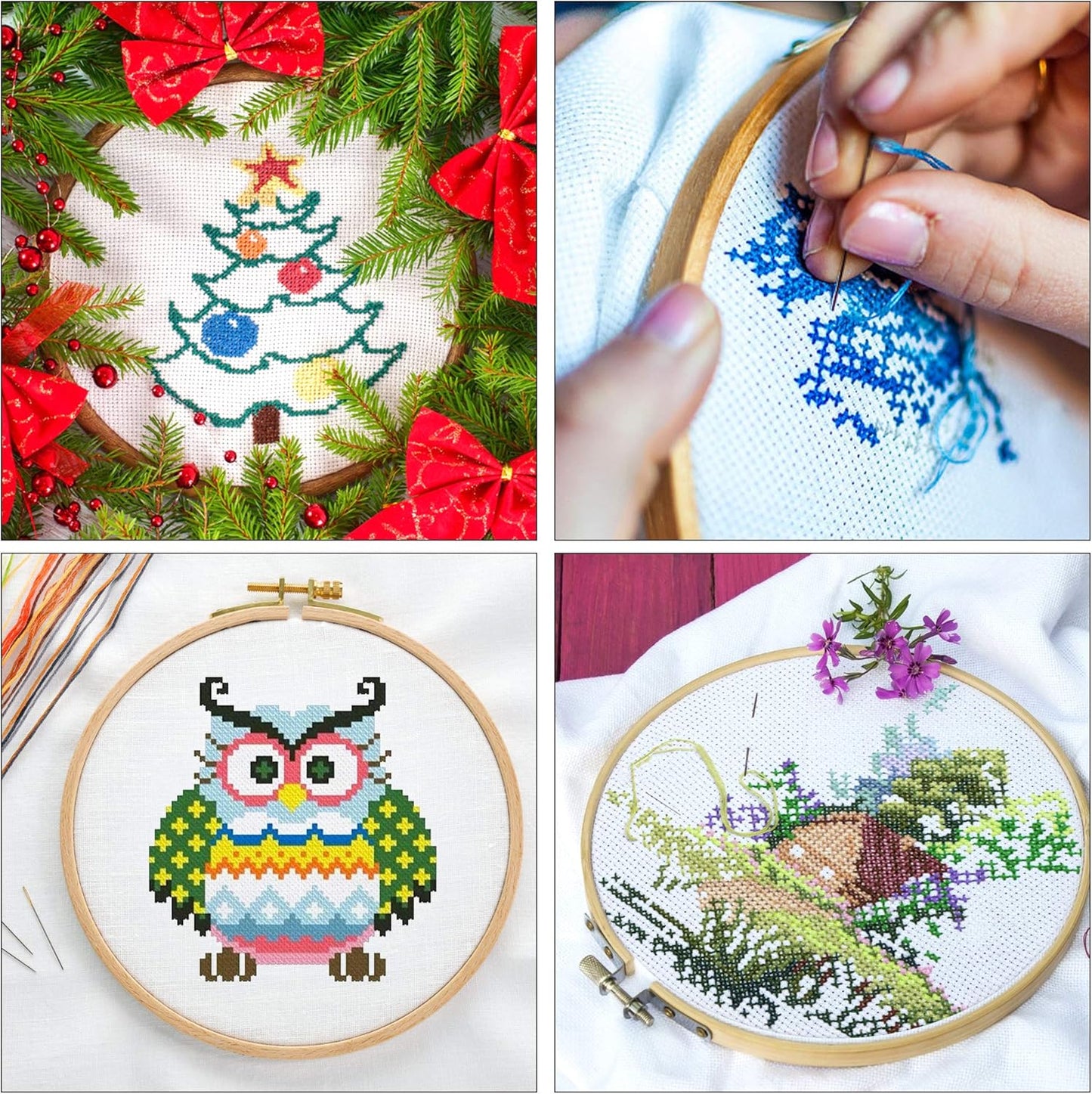 OMOMMD 304 Pack Embroidery Kit, 200 Colors Threads, 5 Pcs Bamboo Embroidery Hoops, 2 Pcs Aida Cloth, Instructions, Bag and Cross Stitch Tools Set, Hand Embroidery Starter Kit for Beginners Adults