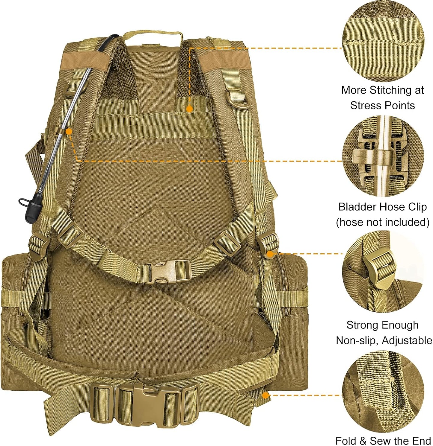 Tactical Backpack Military Army Rucksack 60L Large Assault Pack Detachable Molle Bag