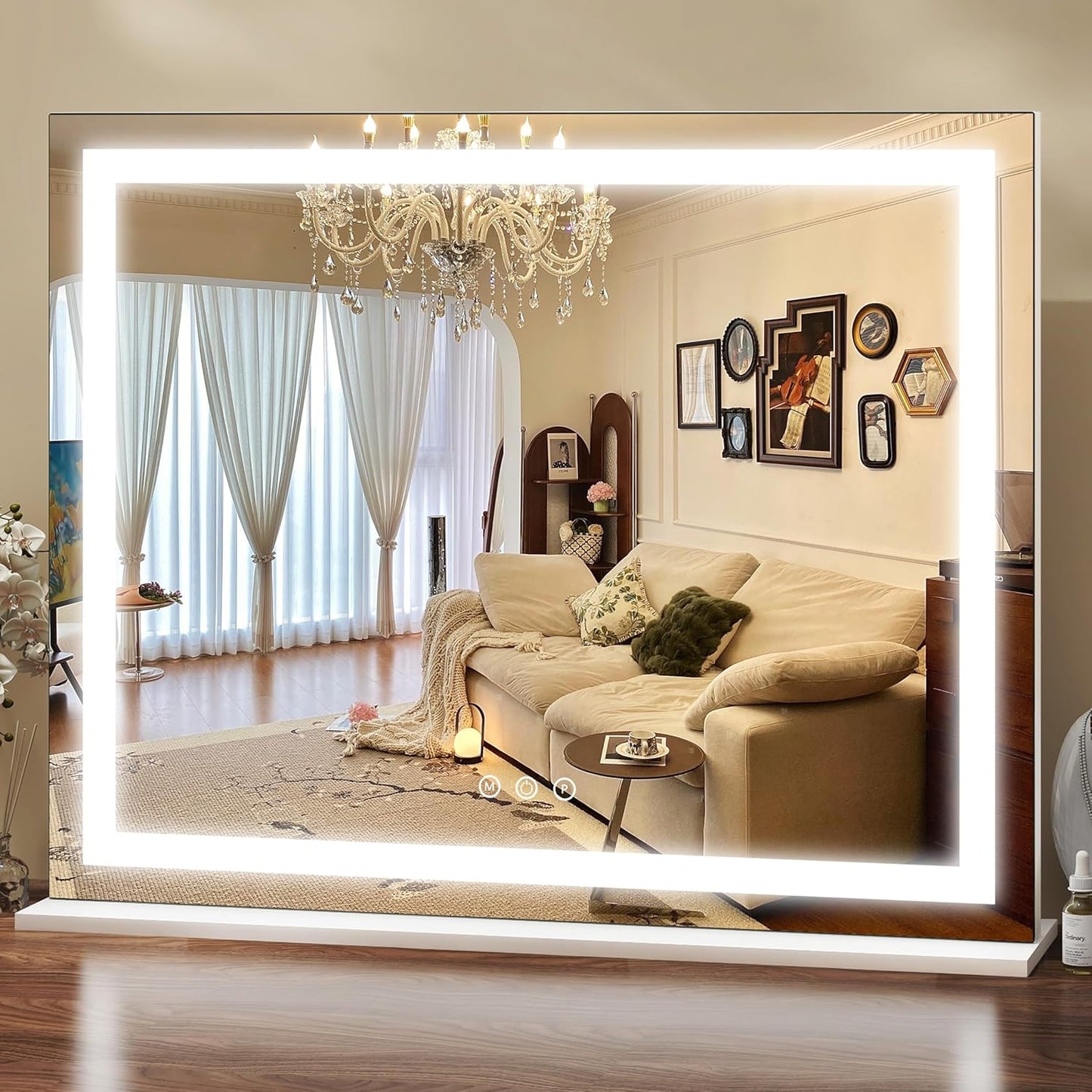 3-Color Dimmable LED & Touch Control - Large Makeup Mirror for Dressing Room (Wall/Tabletop Mount)