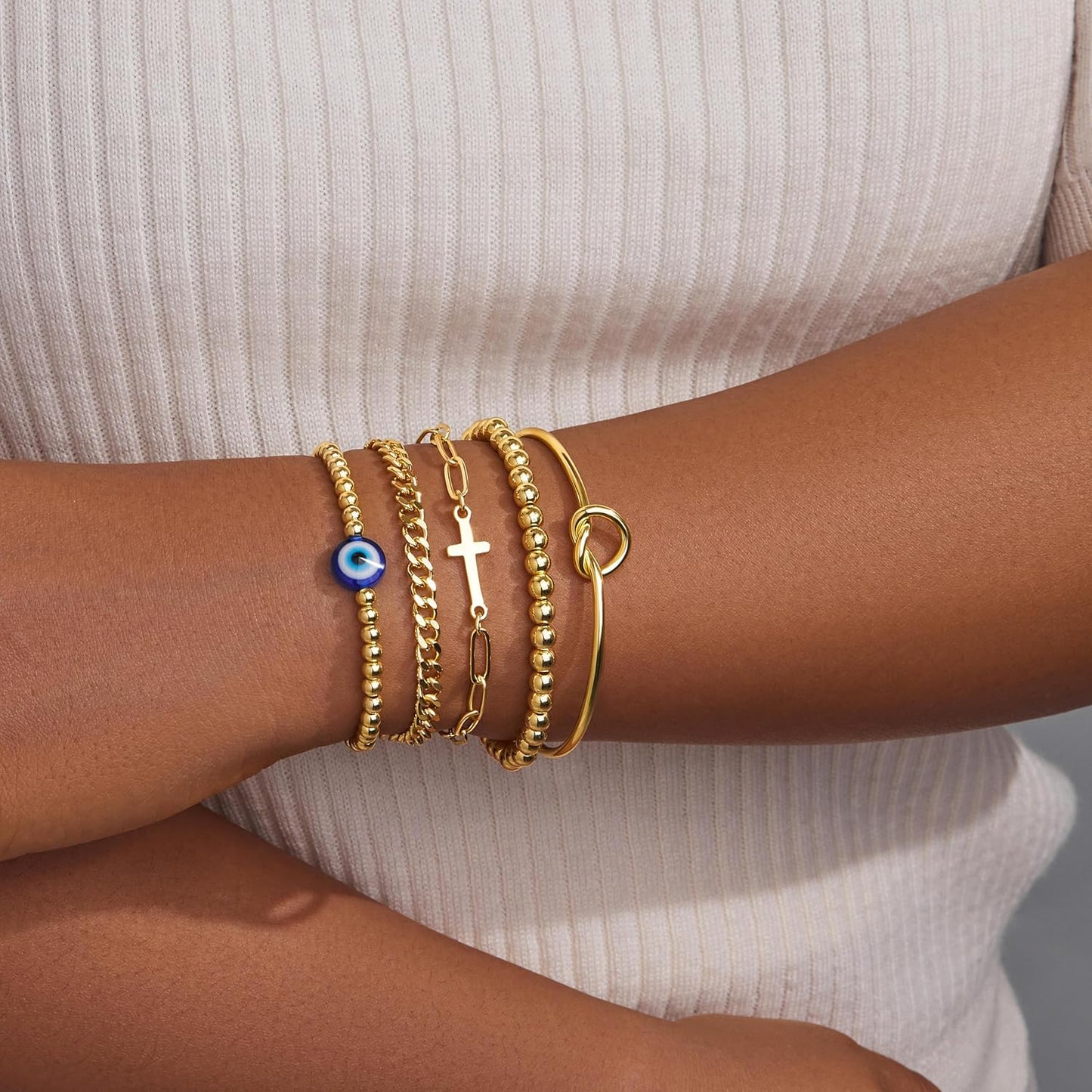 Gold Bracelets for Women,Dainty Bracelets Set for Women Trendy, Gold Bracelets Stack With Beaded, Cuban