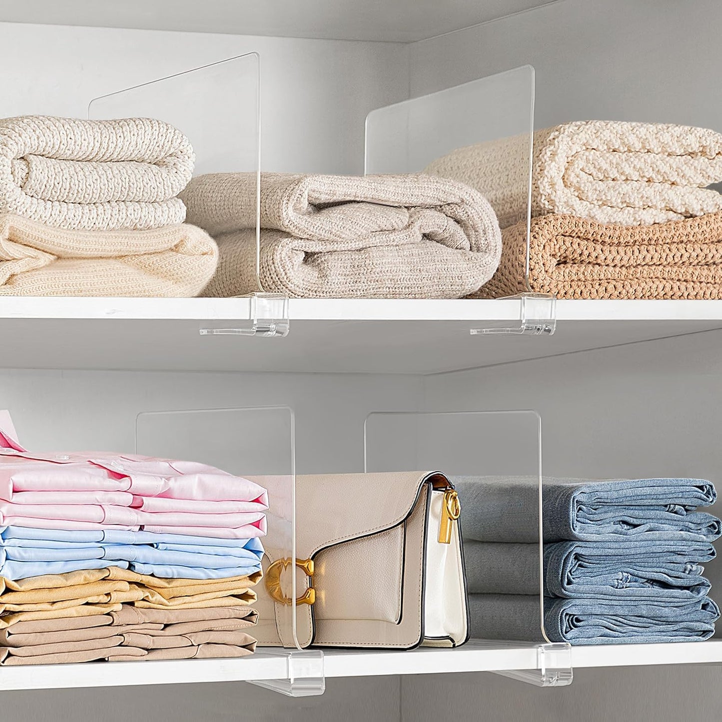 6 Pack Closet Organizers and Storage, Clear Shelf Dividers, Vertical Purse Organizer for Closet