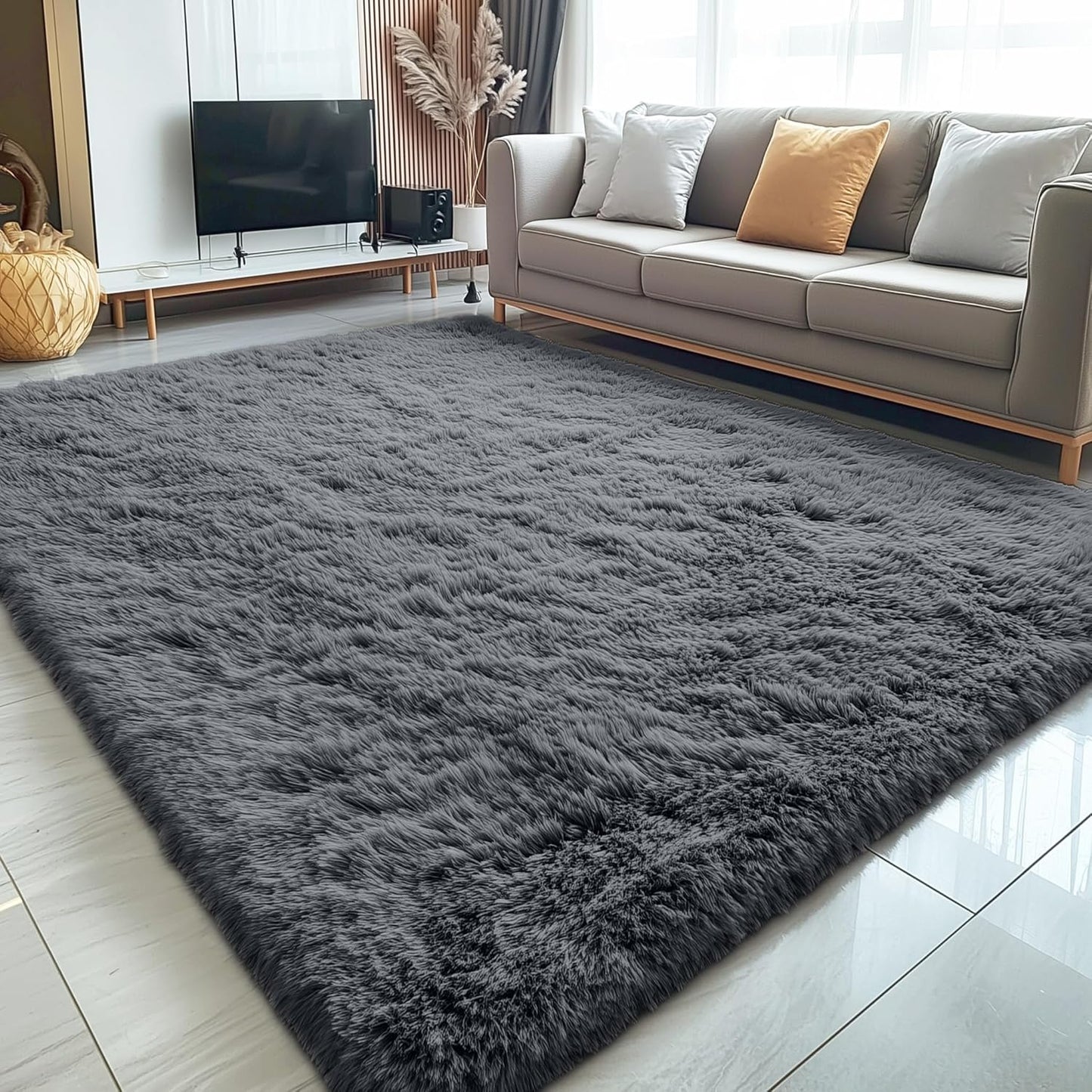 5x8 Machine Washable Large Area Rugs for Living Room, Bedroom, Soft Fluffy Shaggy Bedside Rug, Indoor Floor Carpet for Kids Girls and Boys, Dorms, Nursery, Home Decor Aesthetic, Grey