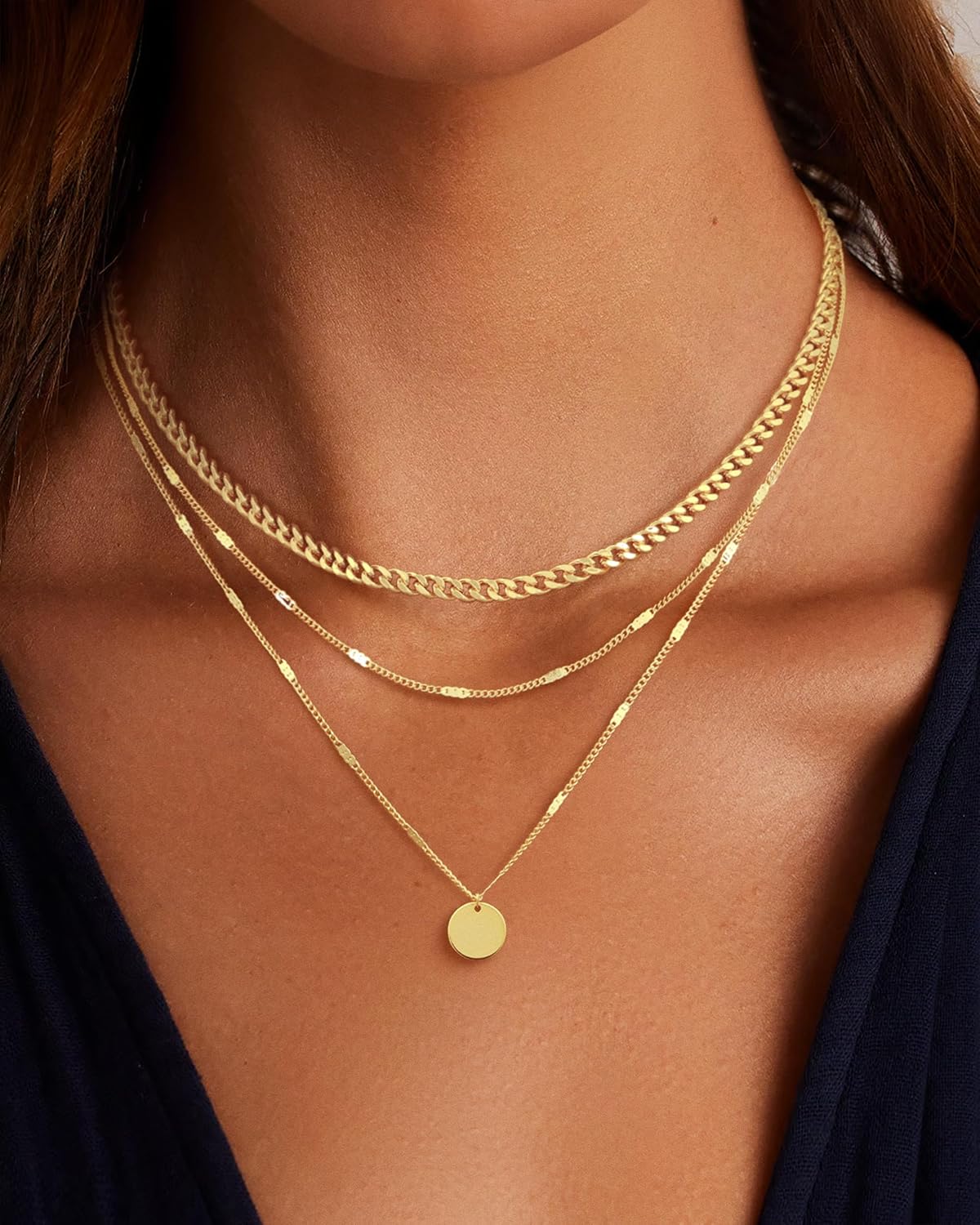 14K Gold Plated Layered Necklace Set - 5 Styles: Cuban/Snake/Paperclip/Twisted Chain