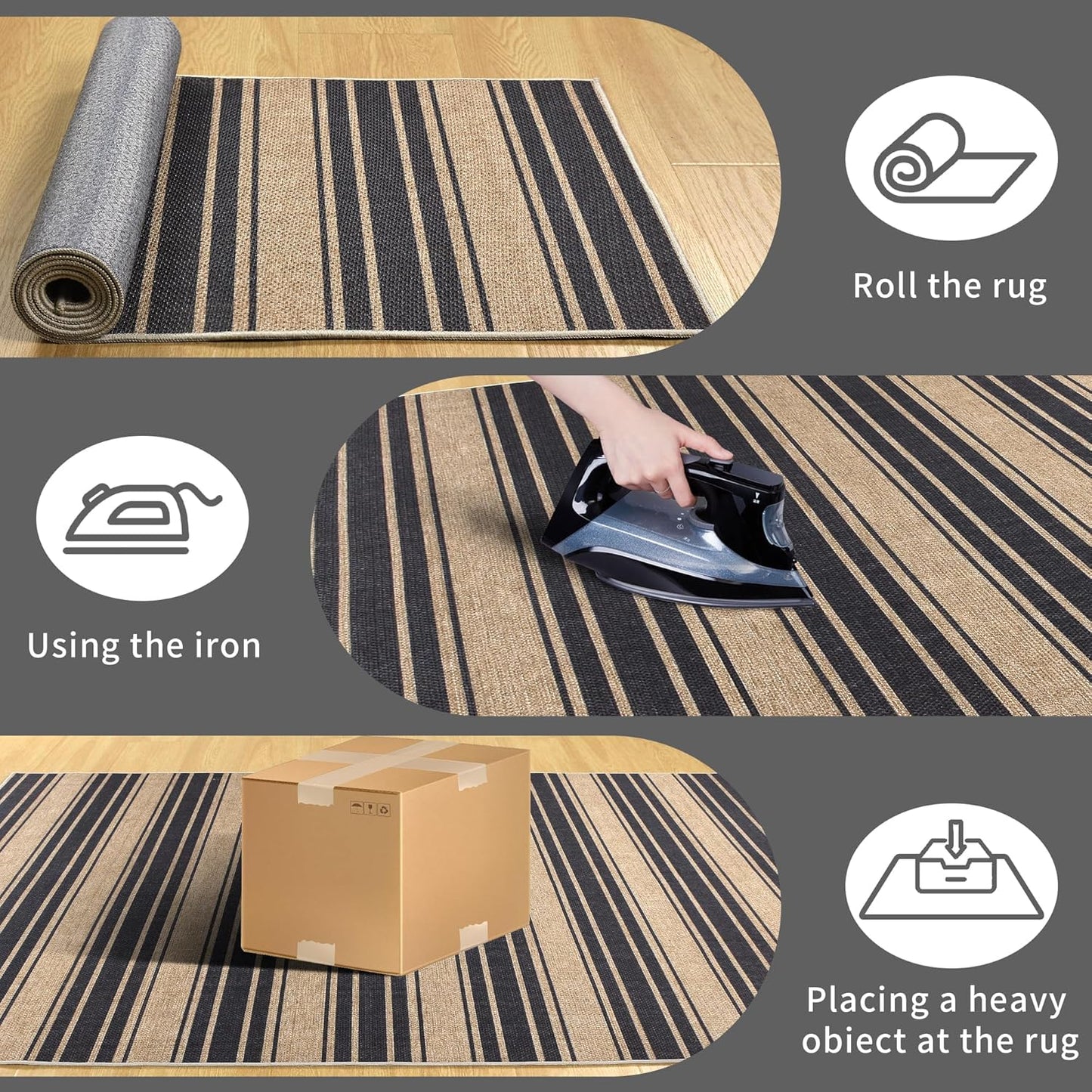 Striped Easy Jute Rug 5x7 Outdoor Patio Rug Washable Area Rugs for Living Room Bedroom Non Slip Neutral Farmhouse Indoor Outdoor Carpet for Backyard Patio Office