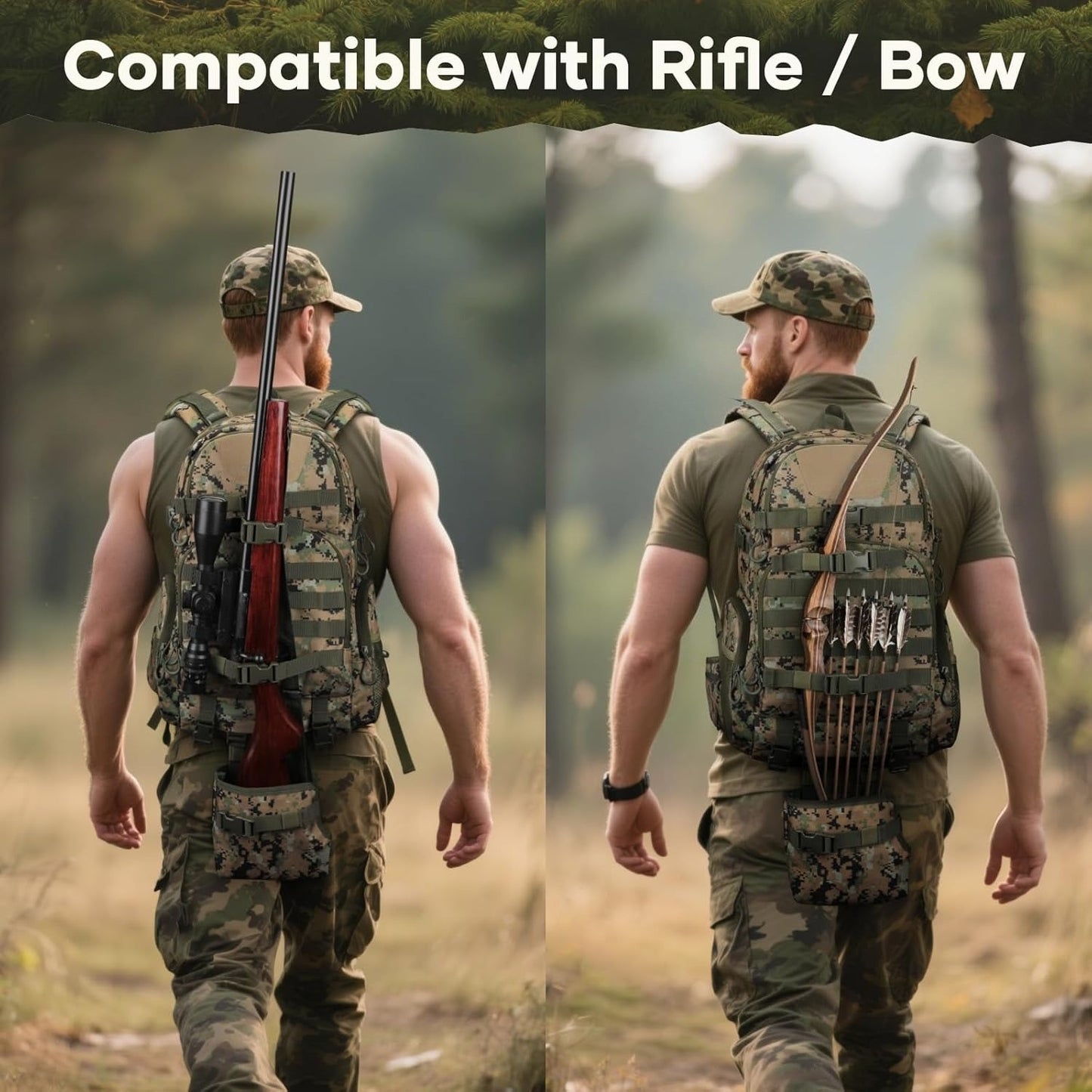 Hunting Backpack for Men Women,  with Rain Cover, Long-Lasting 35L Camo Tactical Day Pack