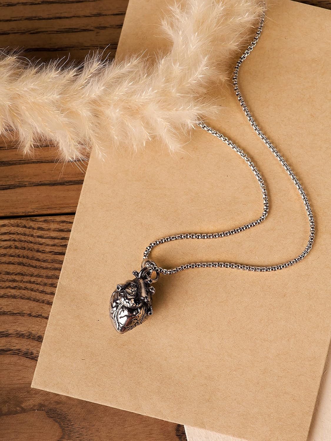 Gothic Anatomical Heart Necklace - 22.8" Stainless Steel Jewelry for Halloween & Holidays