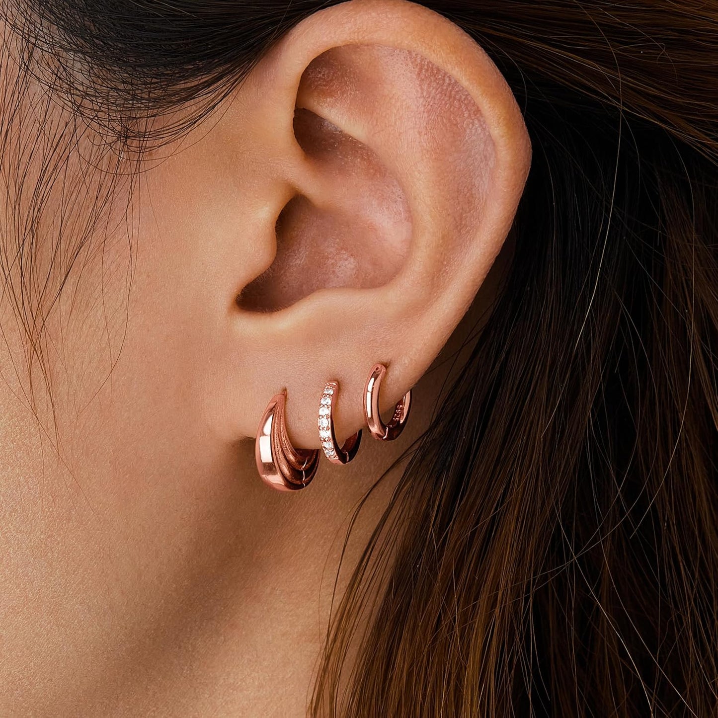 Small Sterling Silver Huggie Hoop Earrings Set for Women, 14K Gold Plated Hoops Stacks for Multiple Piercings