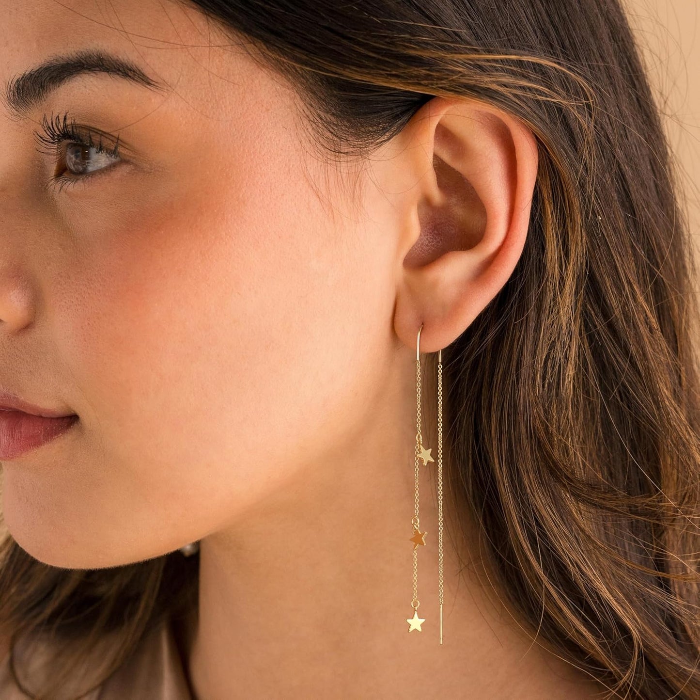 Dangle Threader Earrings for Women: Dainty 14k Gold Plated Drop Long Chain Earrings Trendy  Non Tarnish Elegant Cubic