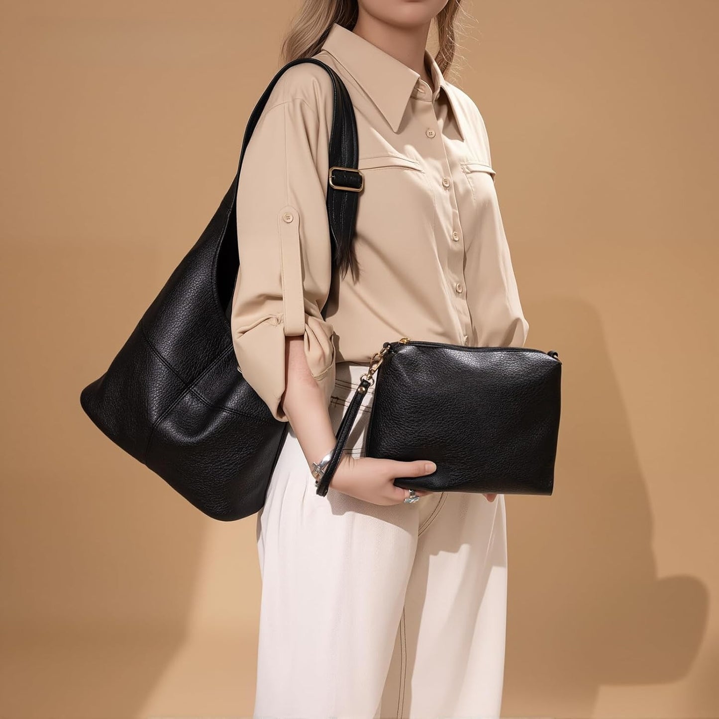 Hobo Bags Purse for Women Ultra Soft Foldable Shoulder Slouchy Handbags with Cosmetic bag