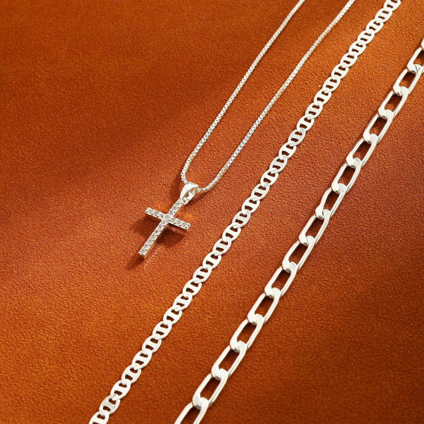 14K Gold/Silver Plated Layered Necklace Set - Cross/Coin/Pearl/Herringbone Stackable Gift