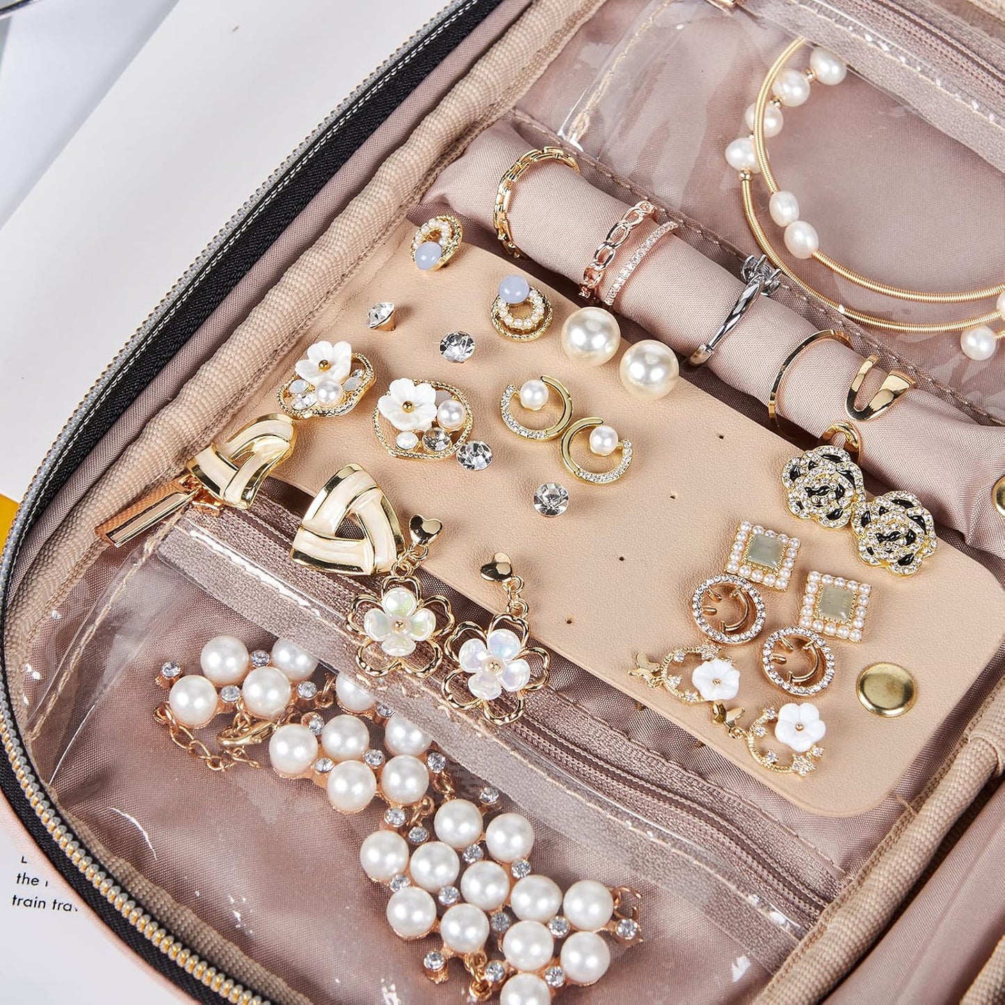Travel Jewelry Case, Holiday Organizer for Necklaces, Earrings, Rings, Bracelets, Watch, Pink