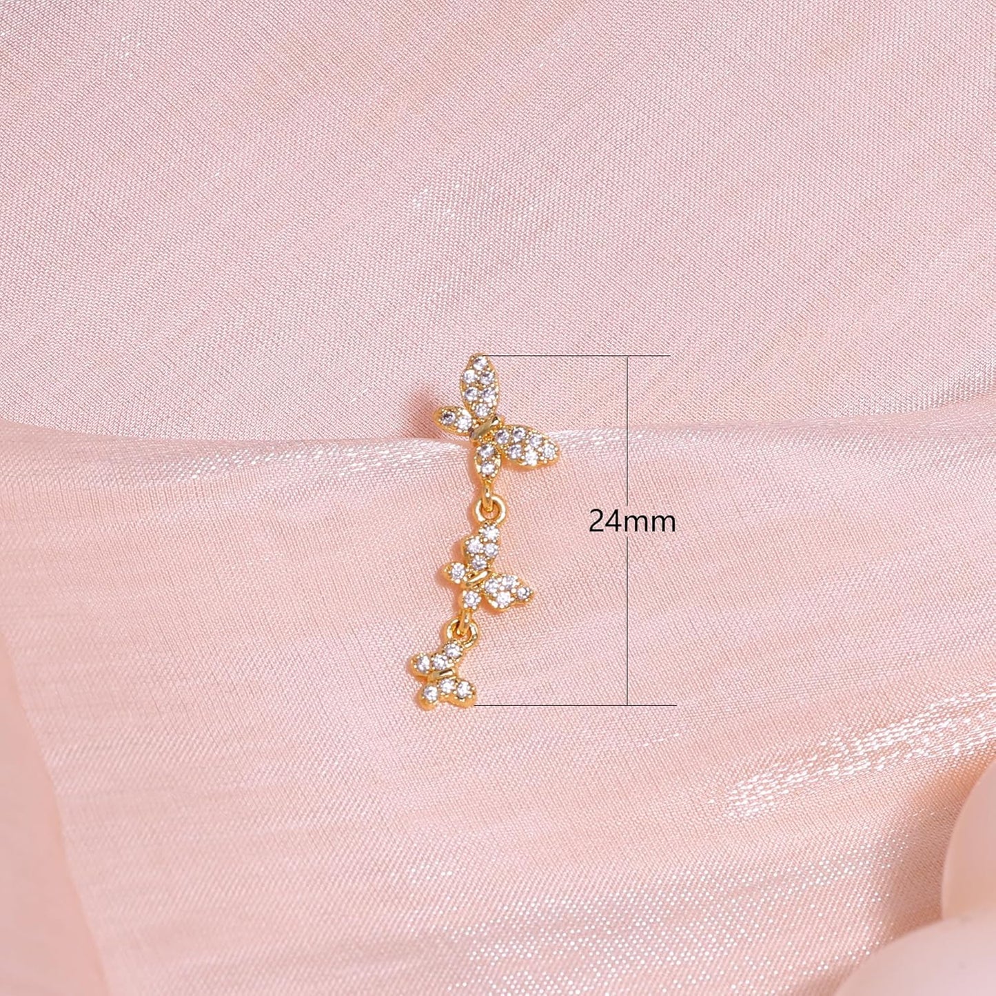 14K Gold Plated Butterfly Dangle Earrings for Women - Dainty, Trendy, CZ Drop Earrings - Simple Long Dangling Jewelry